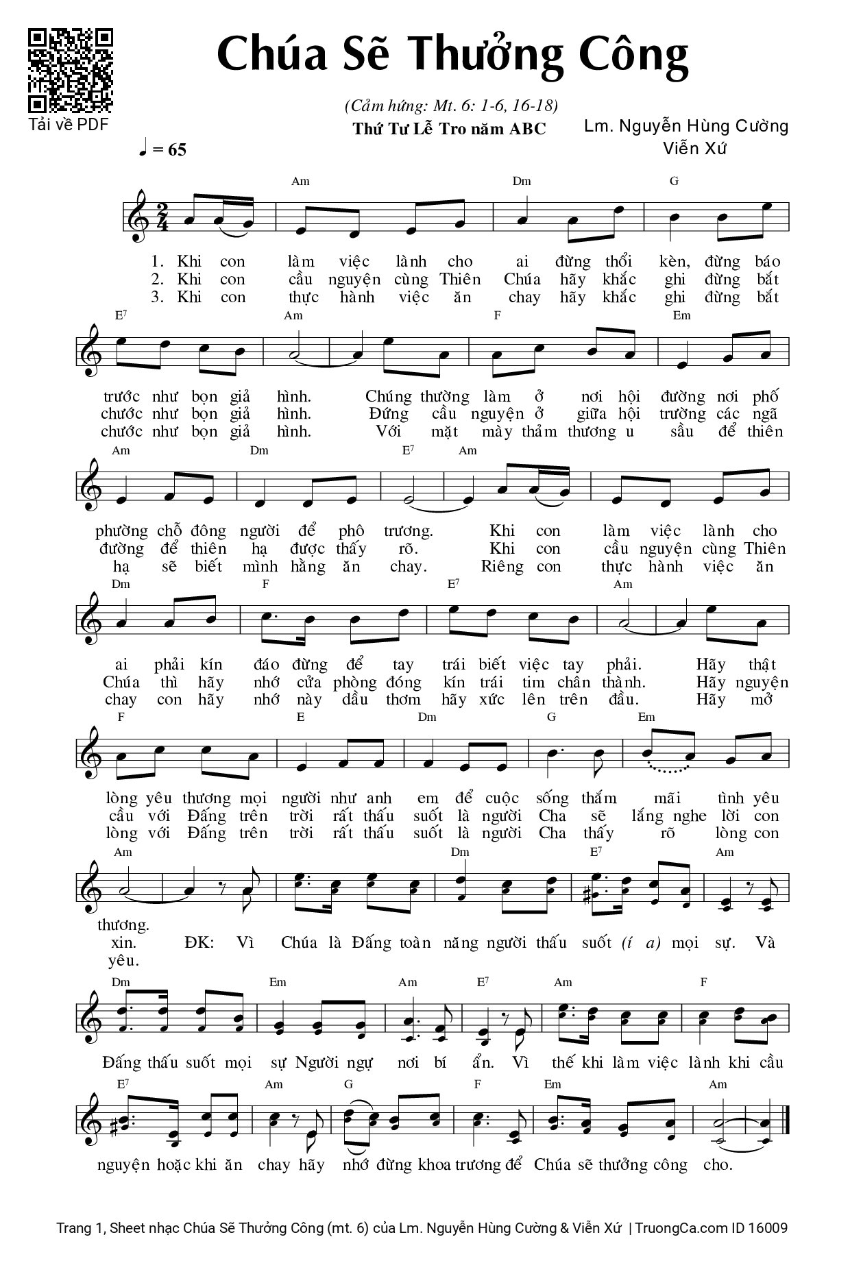Sheet PDF of Chúa Sẽ Thưởng Công (mt. 6)