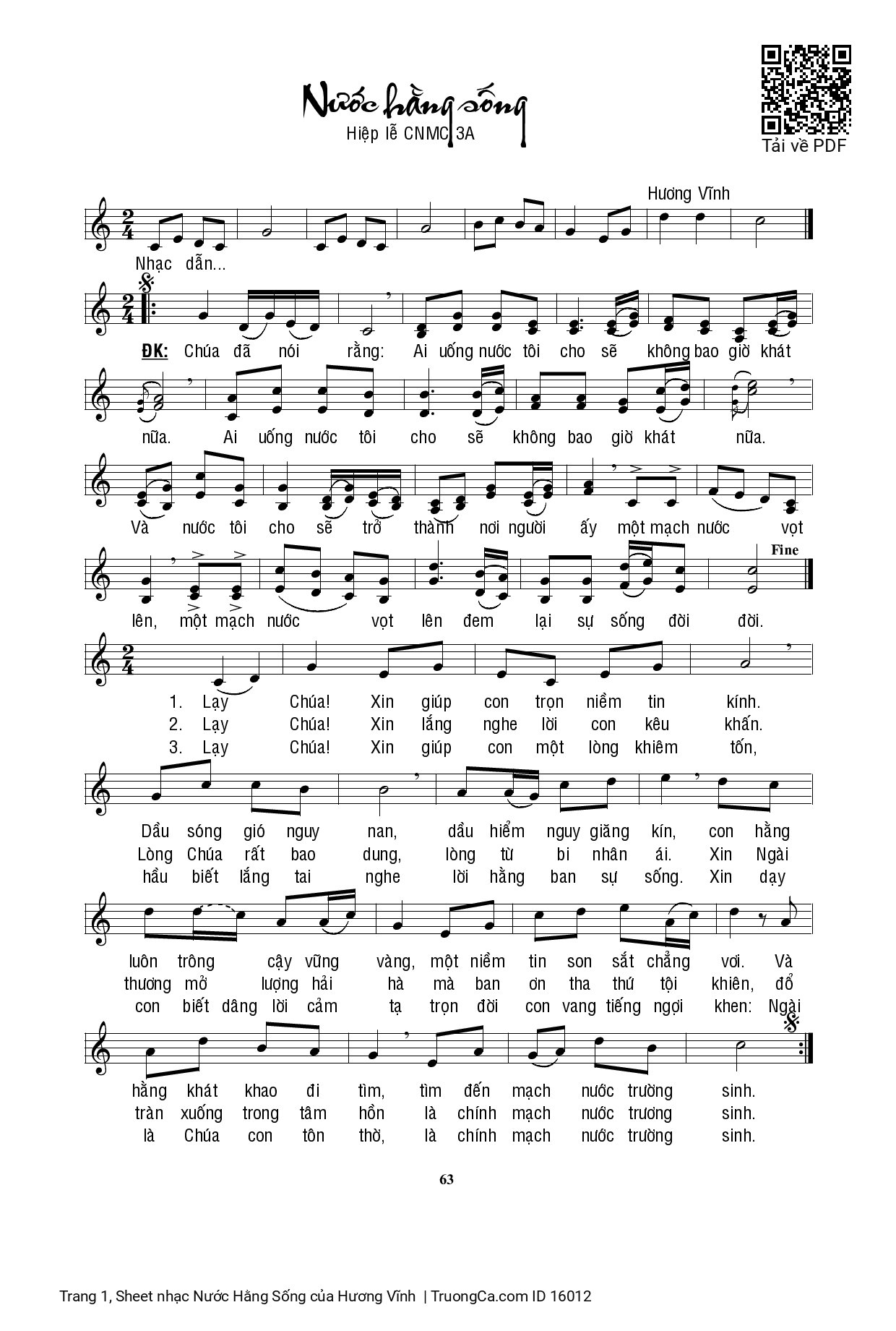 Sheet PDF of Nước Hằng Sống