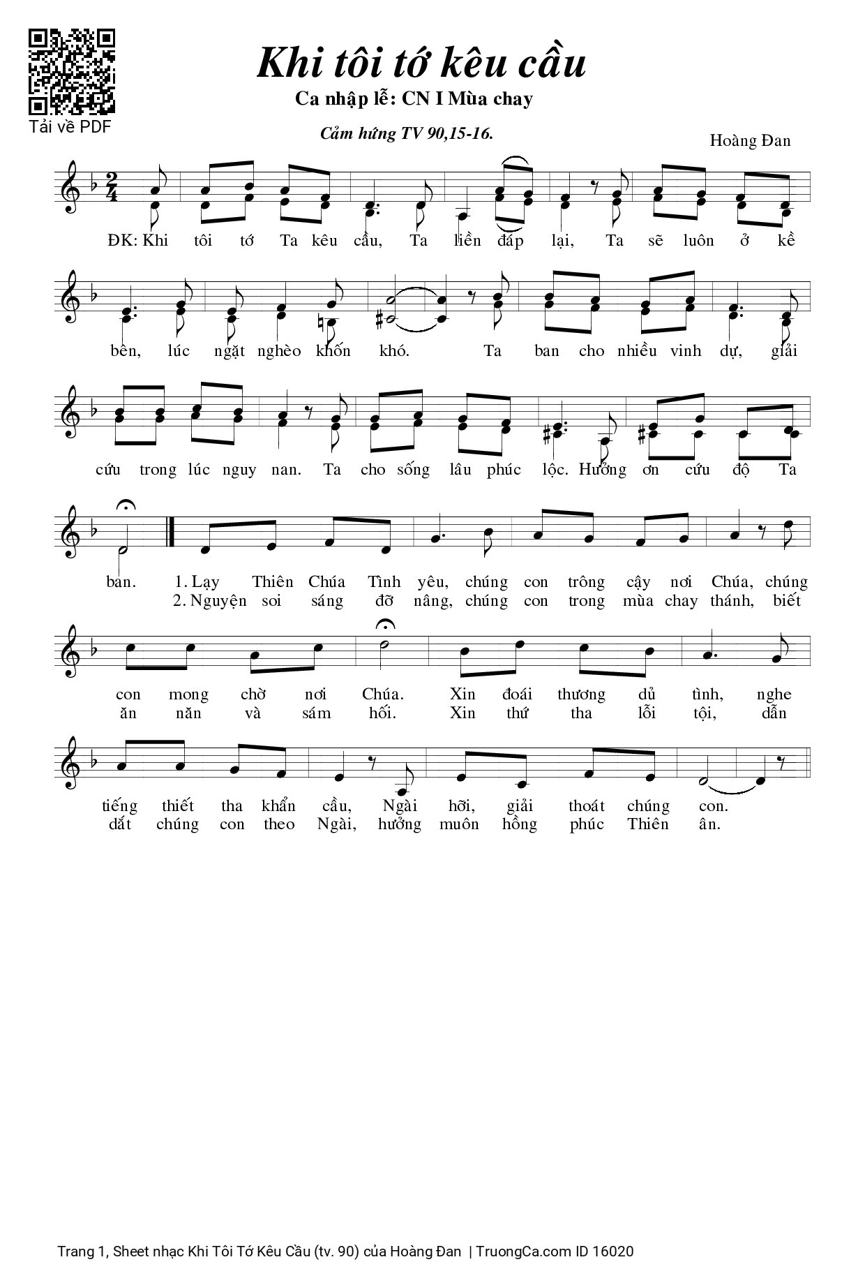 Sheet PDF of Khi Tôi Tớ Kêu Cầu (tv. 90)