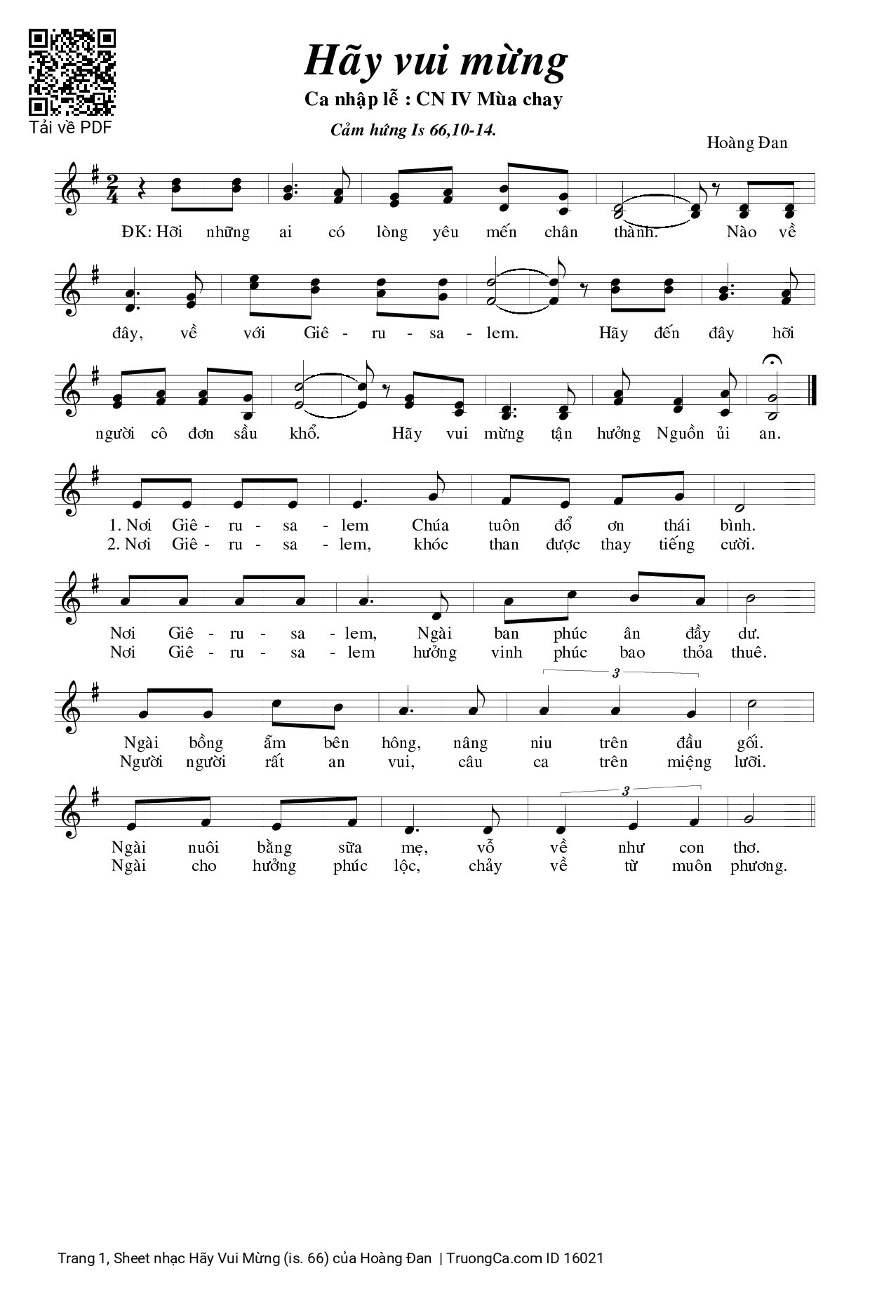 Page 1 of Sheet music PDF Hãy Vui Mừng (is. 66) - Hoàng Đan