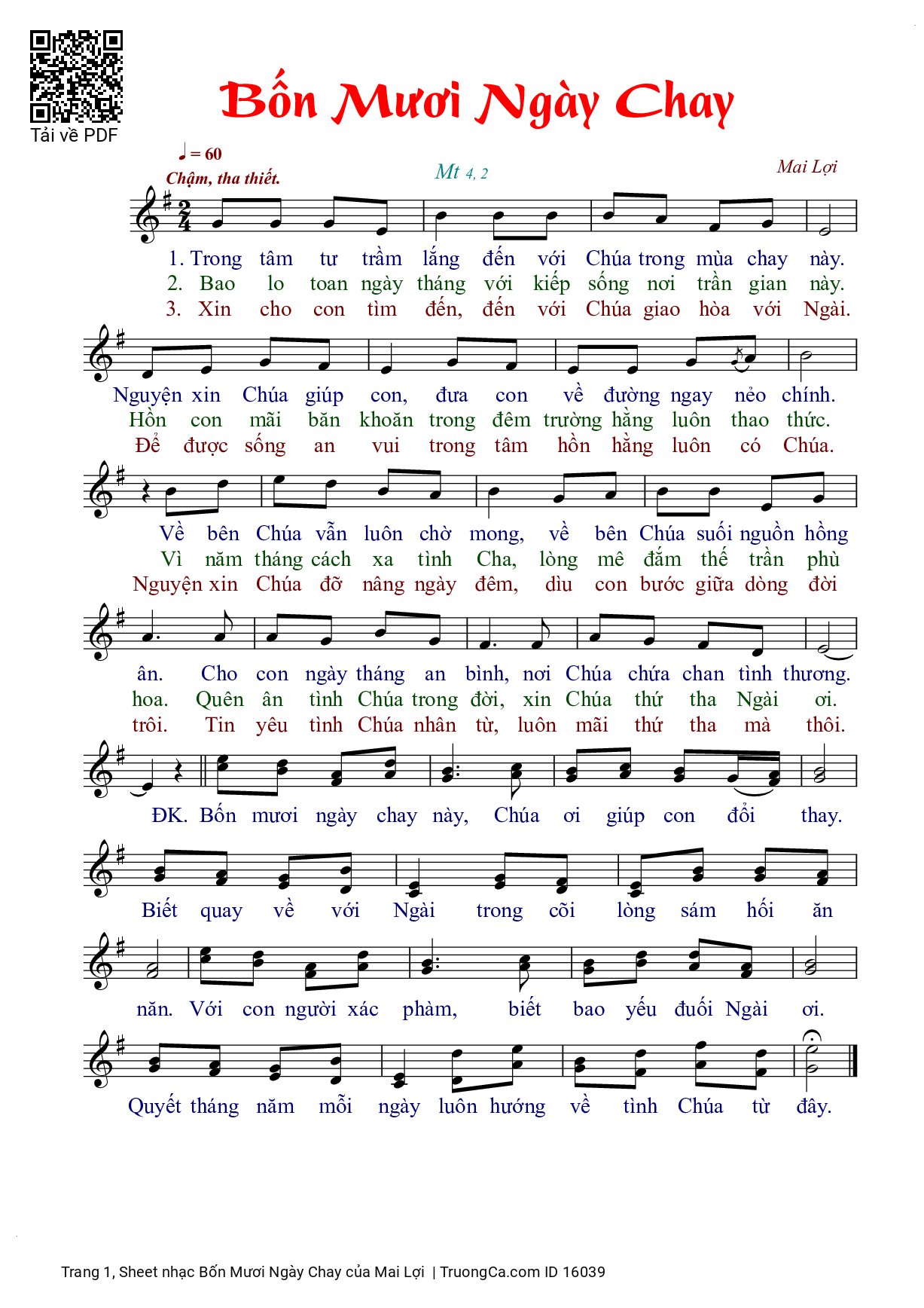 Sheet PDF of Bốn Mươi Ngày Chay