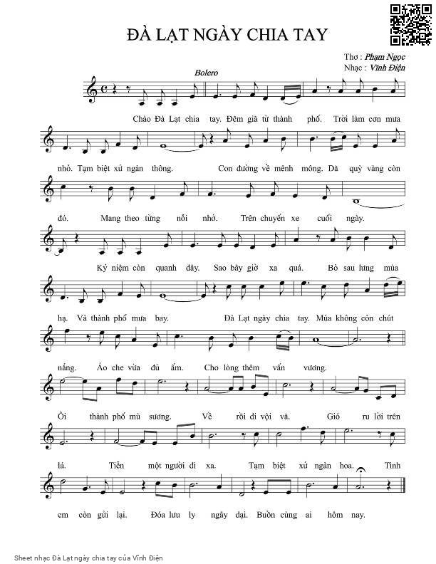 Sheet PDF of Đà Lạt ngày chia tay