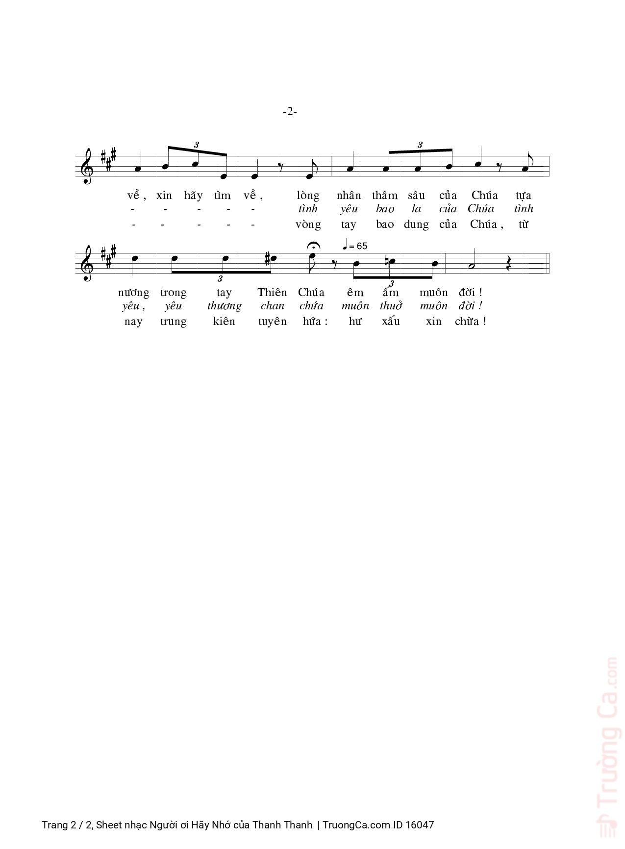 Page 2 of Sheet music PDF Người ơi Hãy Nhớ - Thanh Thanh
