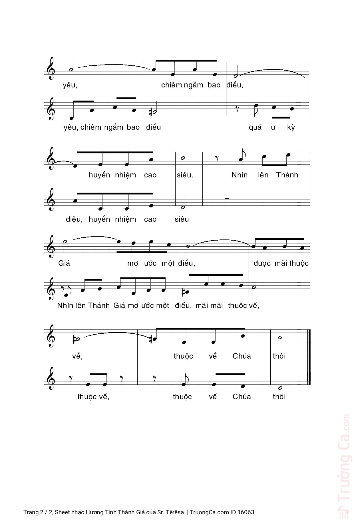 Page 2 of Sheet music PDF Hương Tình Thánh Giá - Sr. Têrêsa