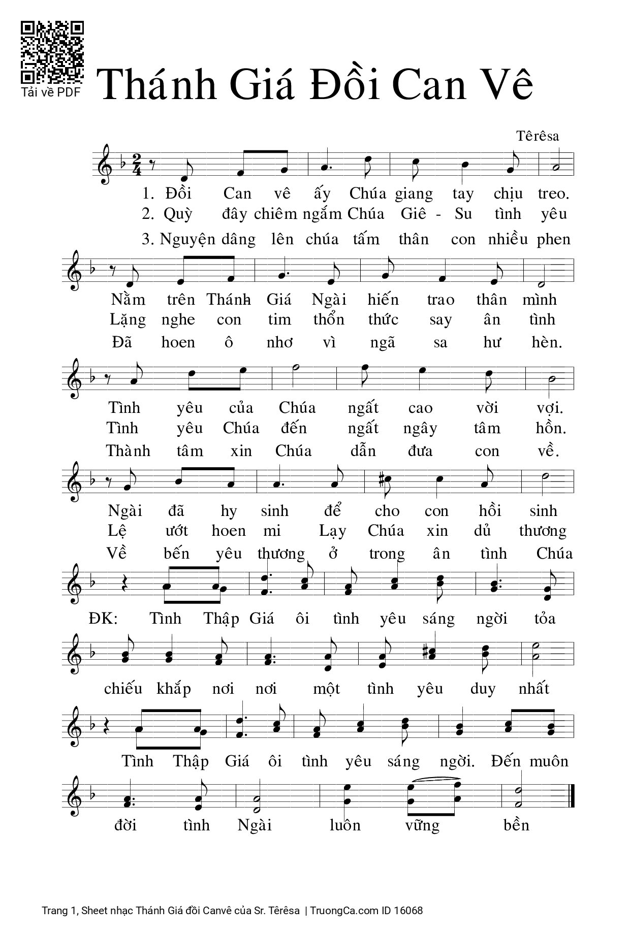 Page 1 of Sheet music PDF Thánh Giá đồi Canvê - Sr. Têrêsa