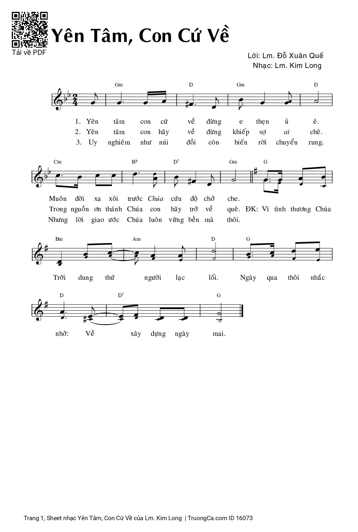 Sheet PDF of Yên Tâm, Con Cứ Về