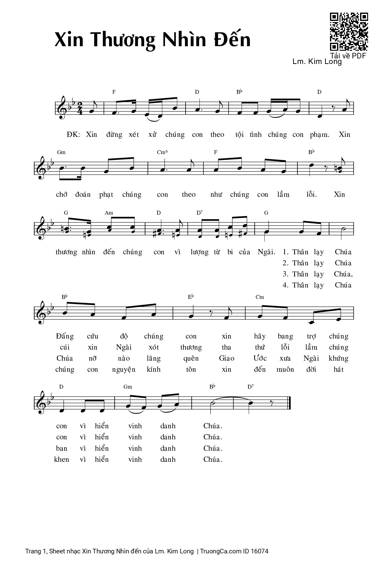 Page 1 of Sheet music PDF Xin Thương Nhìn đến - Lm. Kim Long