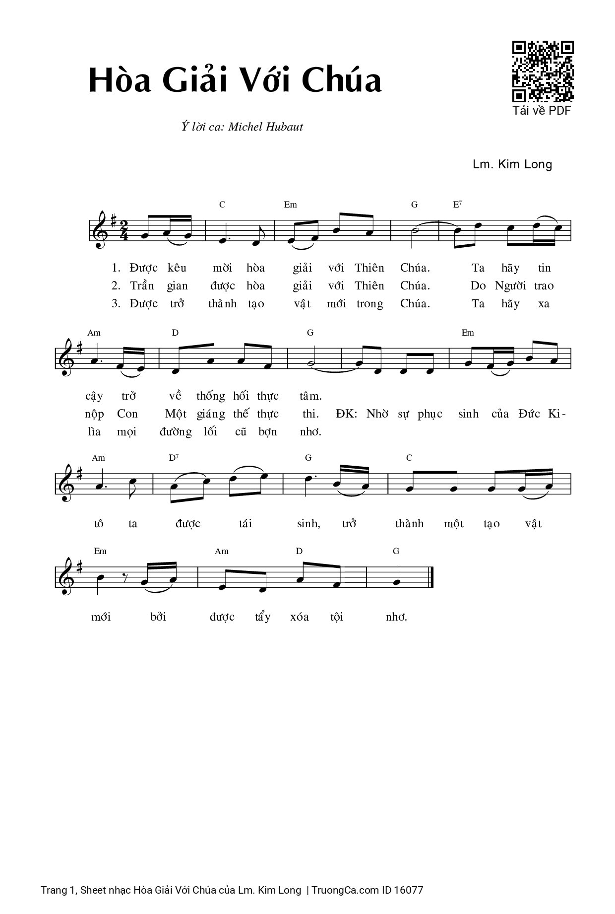 Page 1 of Sheet music PDF Hòa Giải Với Chúa - Lm. Kim Long
