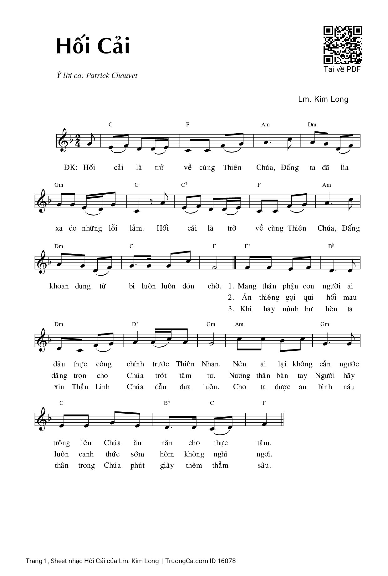 Sheet PDF of Hối Cải - Lm. Kim Long