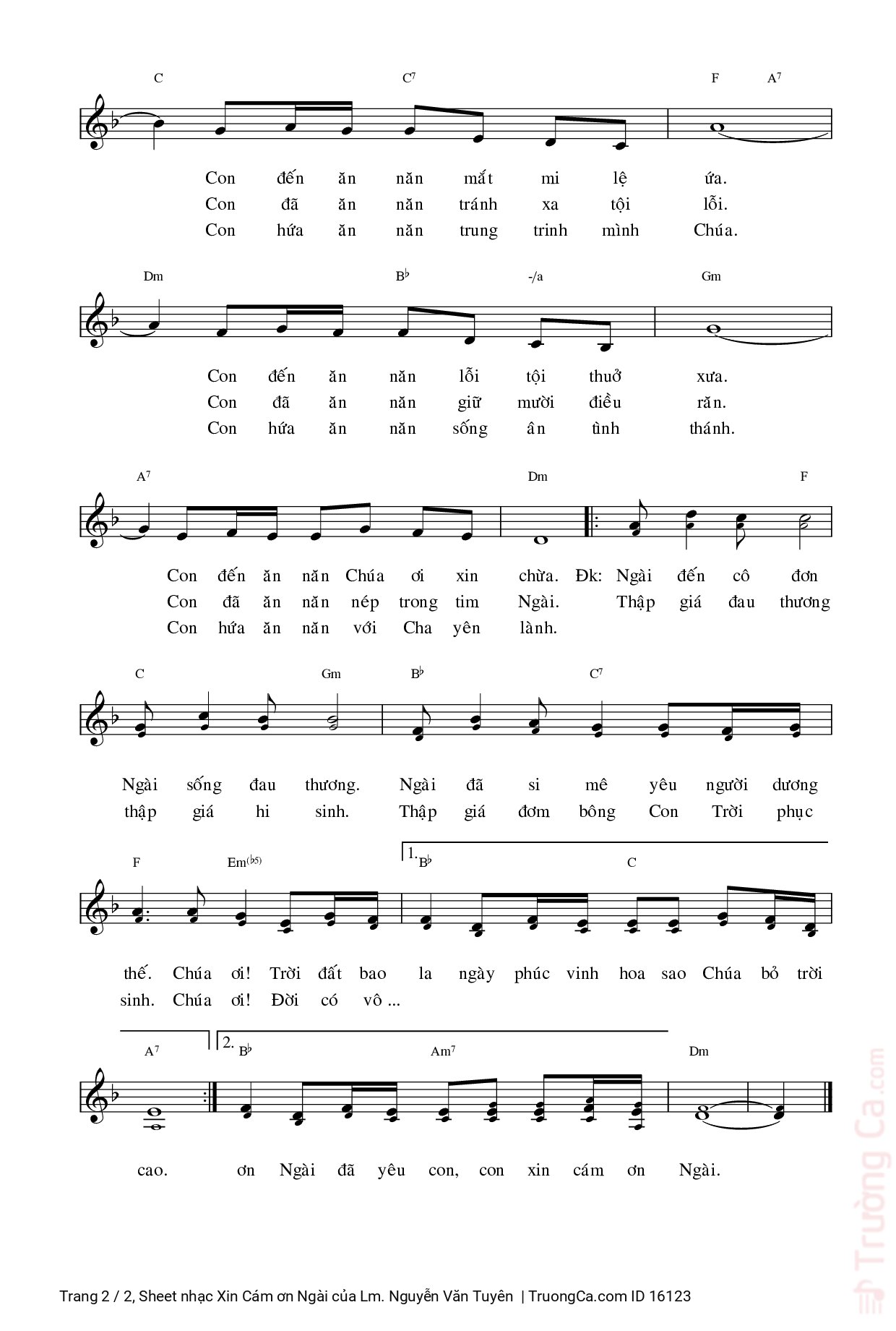 Page 2 of Sheet music PDF Xin Cám ơn Ngài - Lm. Nguyễn Văn Tuyên