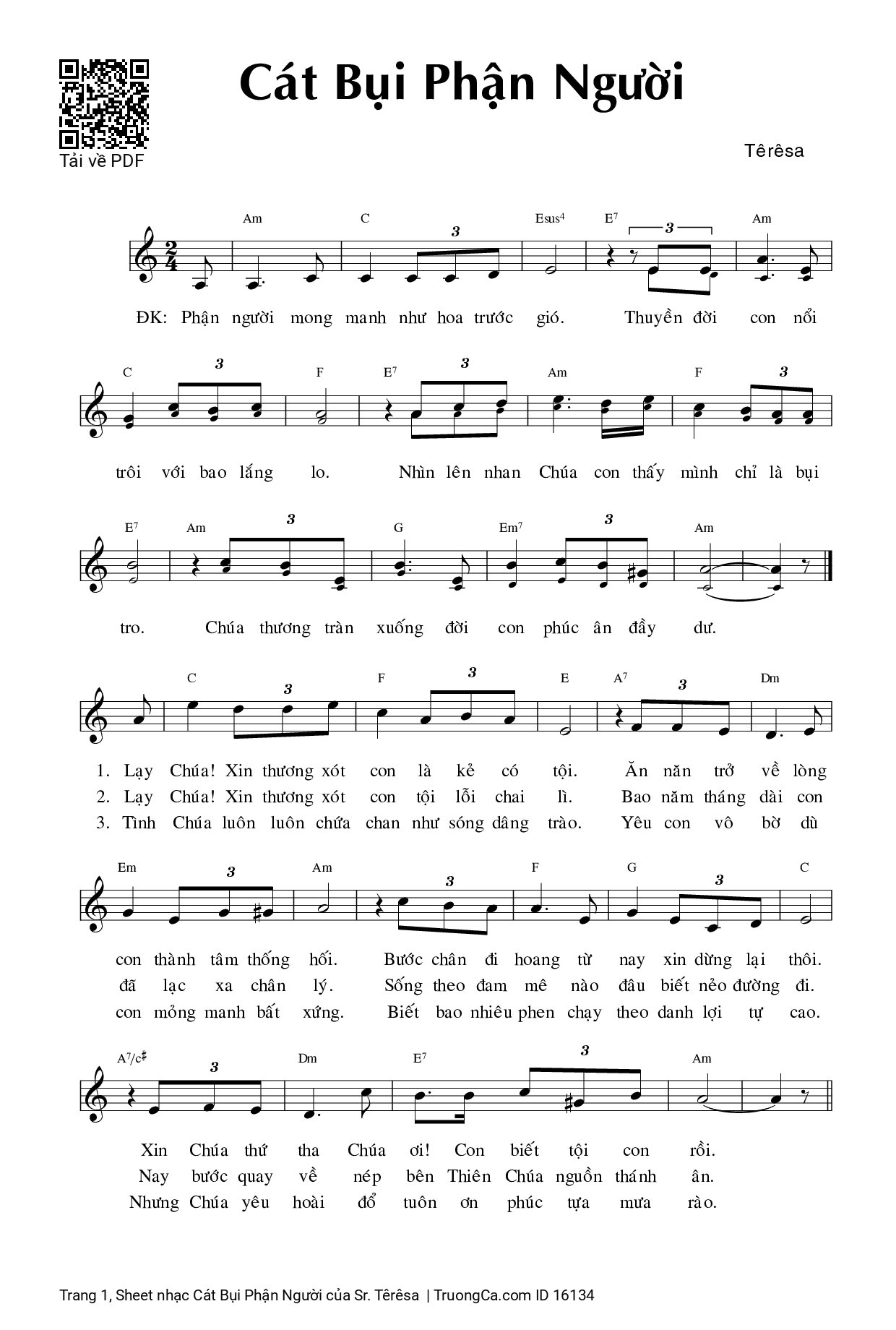 Page 1 of Sheet music PDF Cát Bụi Phận Người - Sr. Têrêsa