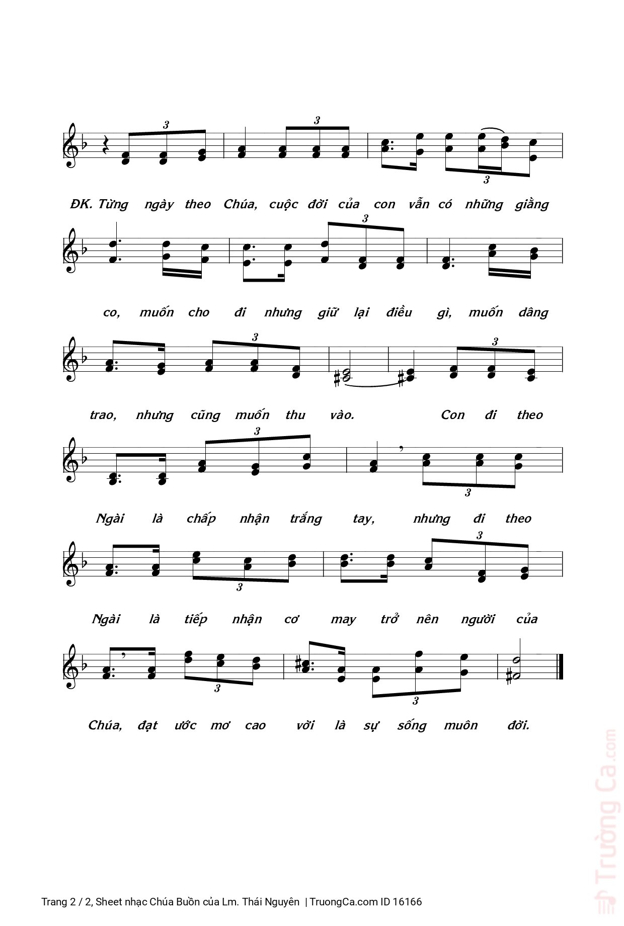 Page 2 of Sheet music PDF Chúa Buồn - Lm. Thái Nguyên
