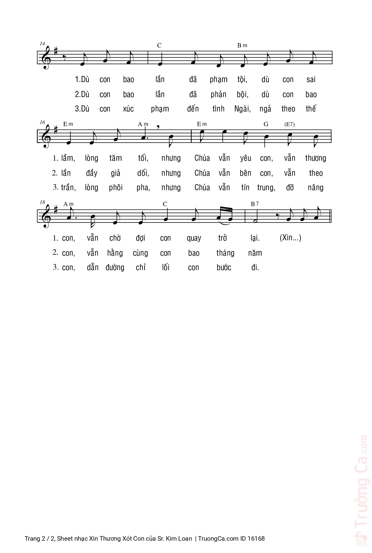 Page 2 of Sheet music PDF Xin Thương Xót Con - Sr. Kim Loan