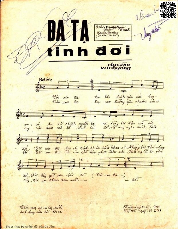 Page 2 of Sheet music PDF Đa tạ tình đời - Dạ Cầm