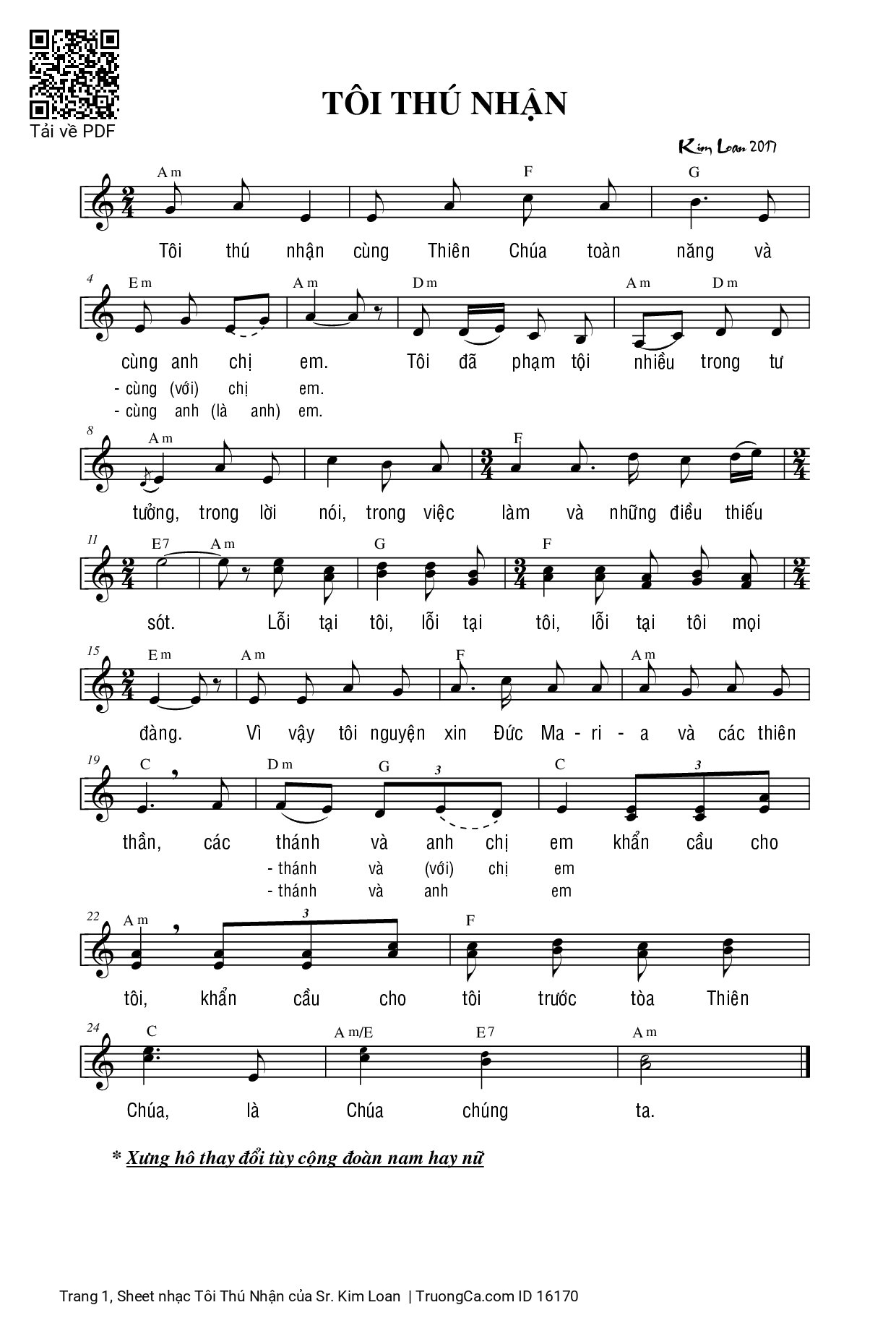 Sheet PDF of Tôi Thú Nhận