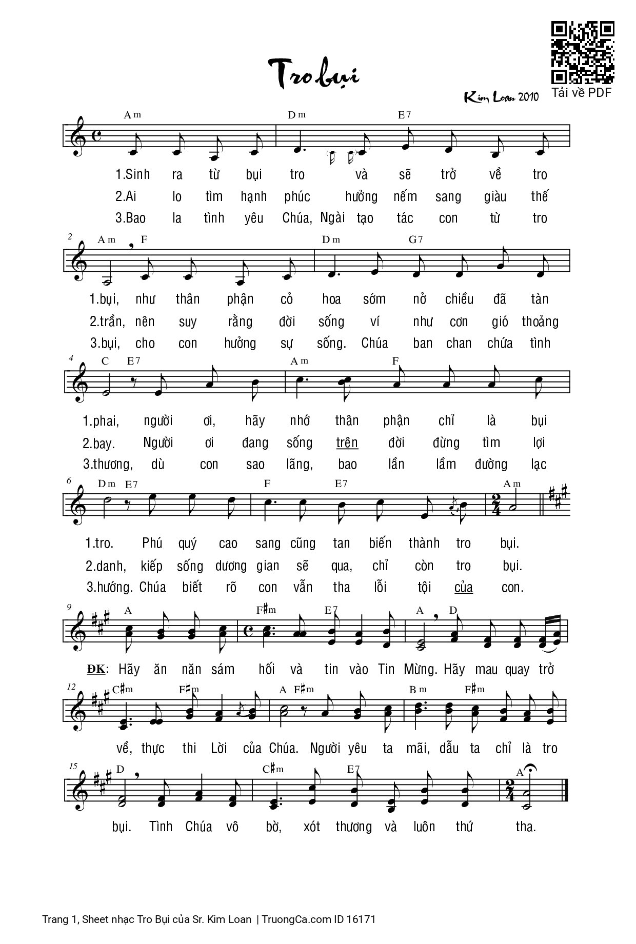 Sheet PDF of Tro Bụi - Sr. Kim Loan