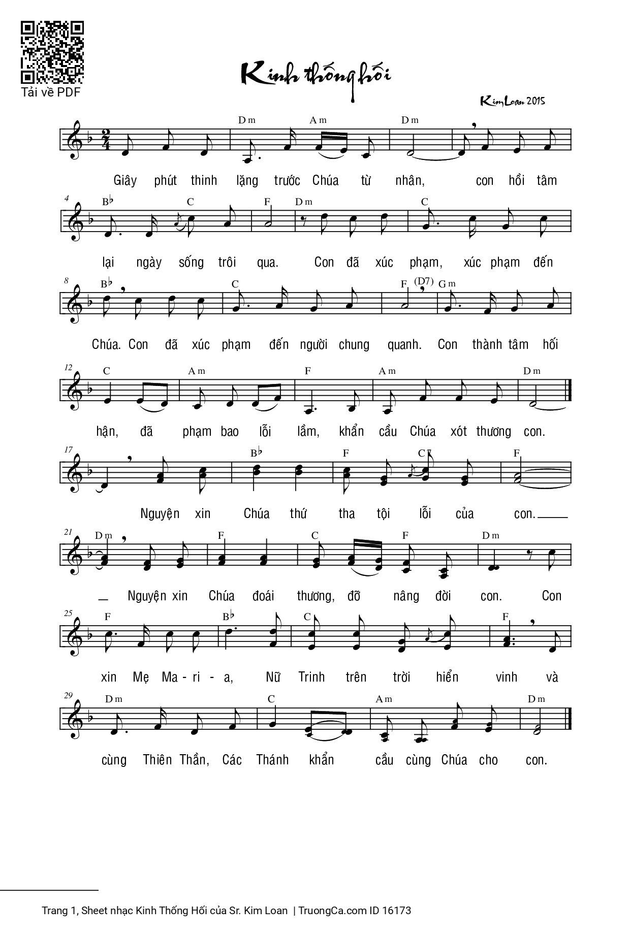 Page 1 of Sheet music PDF Kinh Thống Hối - Sr. Kim Loan