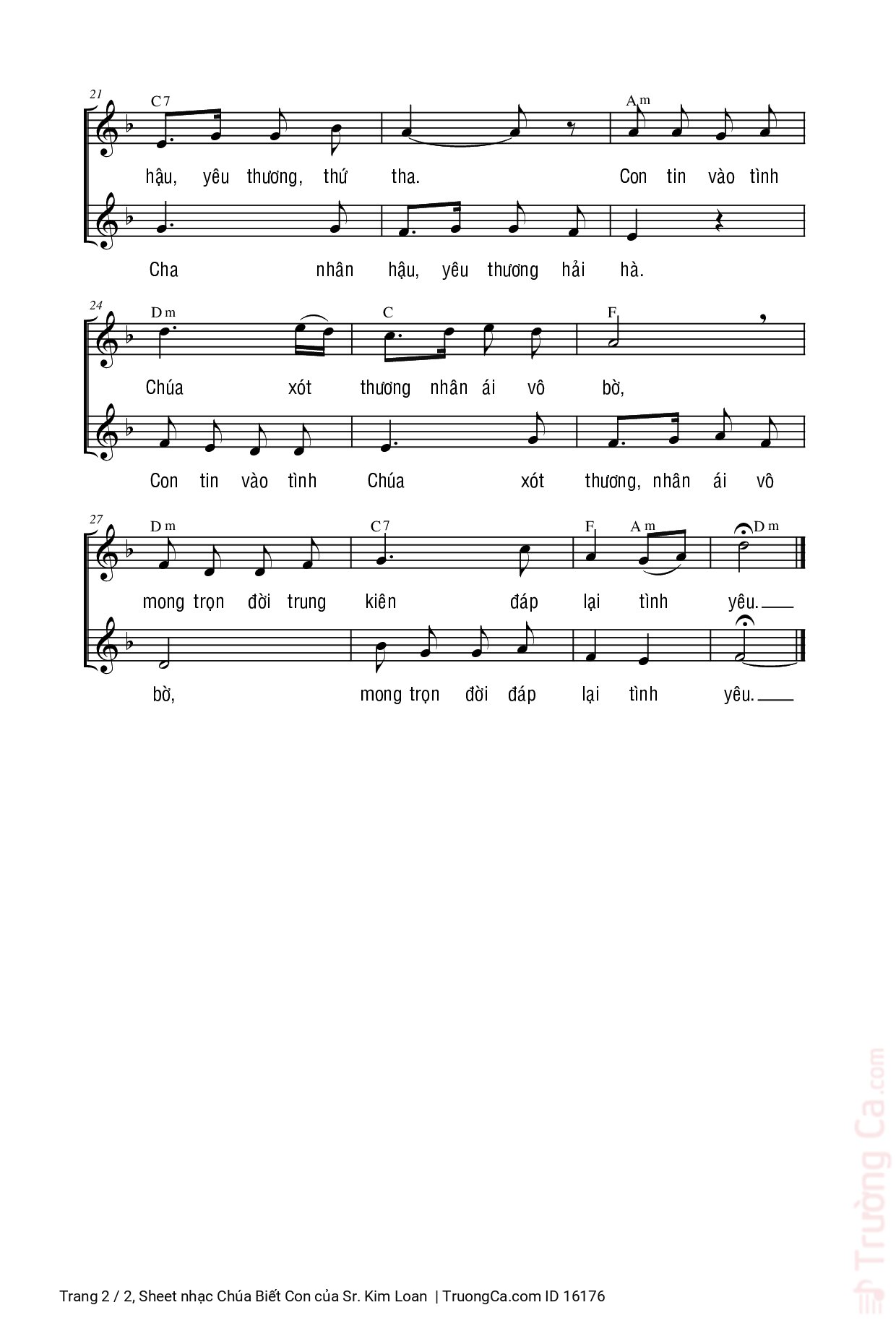 Page 2 of Sheet music PDF Chúa Biết Con - Sr. Kim Loan