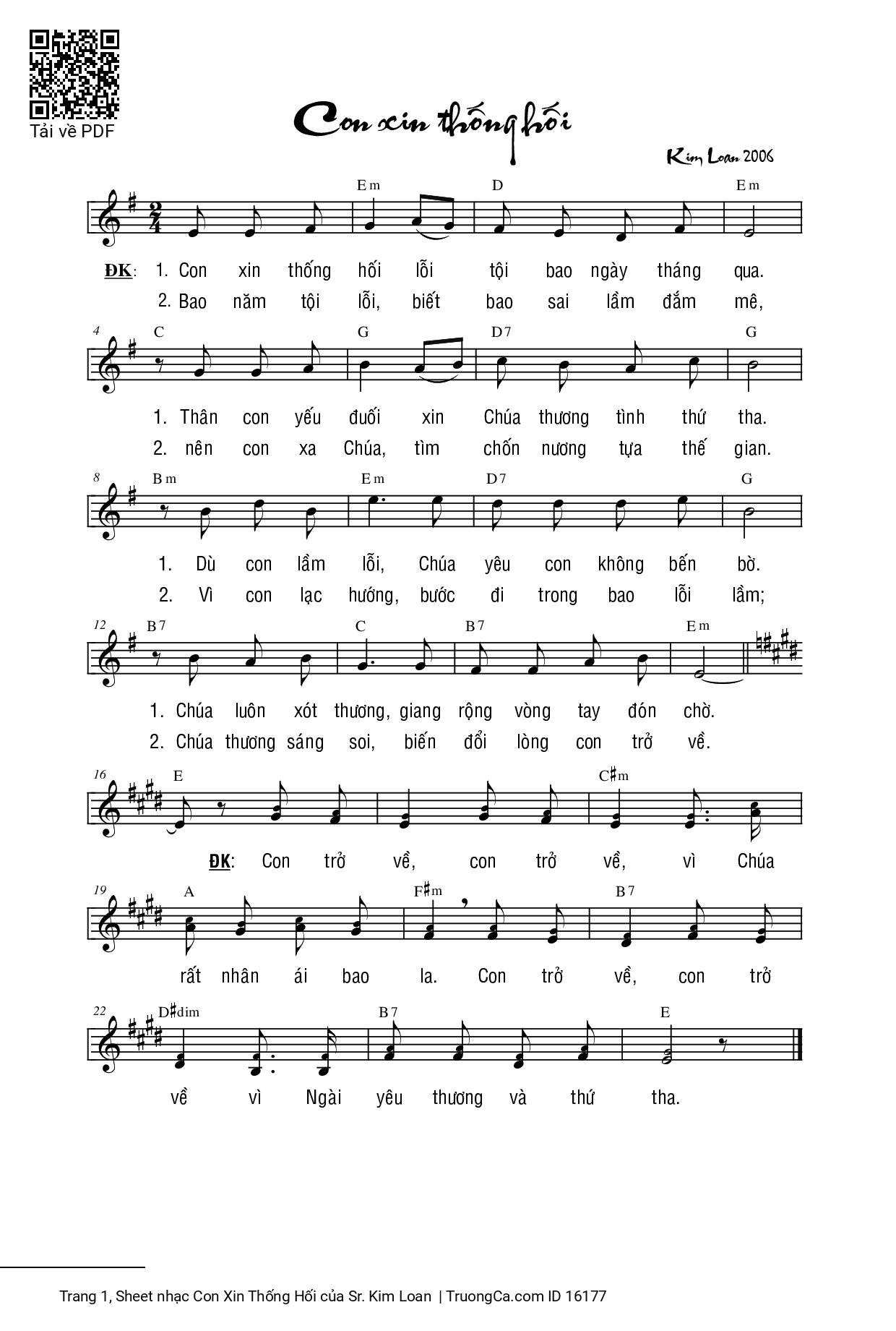 Sheet PDF of Con Xin Thống Hối