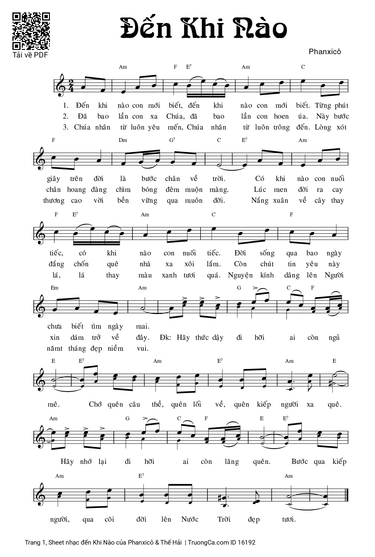 Sheet PDF of đến Khi Nào