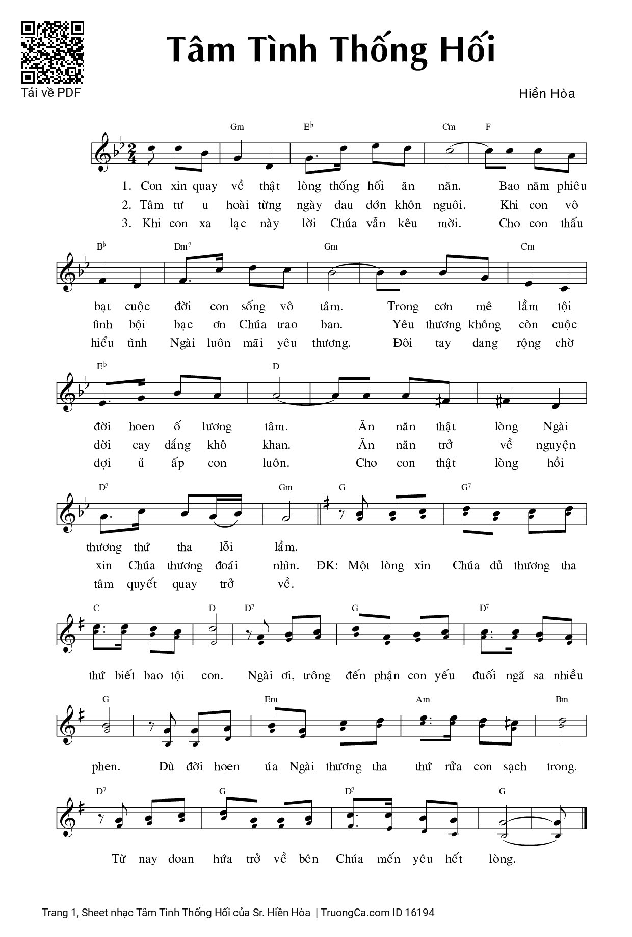 Sheet PDF of Tâm Tình Thống Hối
