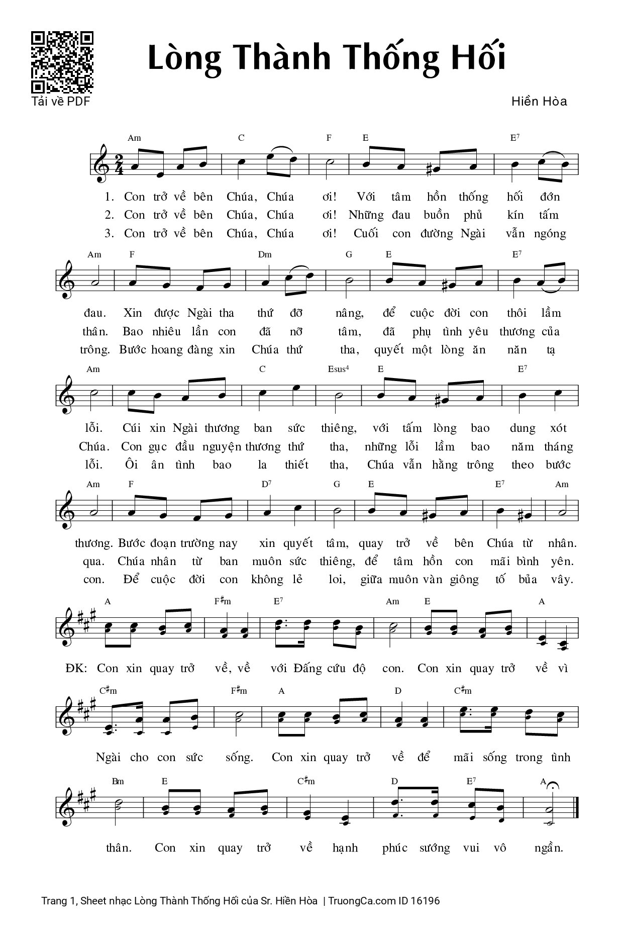 Sheet PDF of Lòng Thành Thống Hối