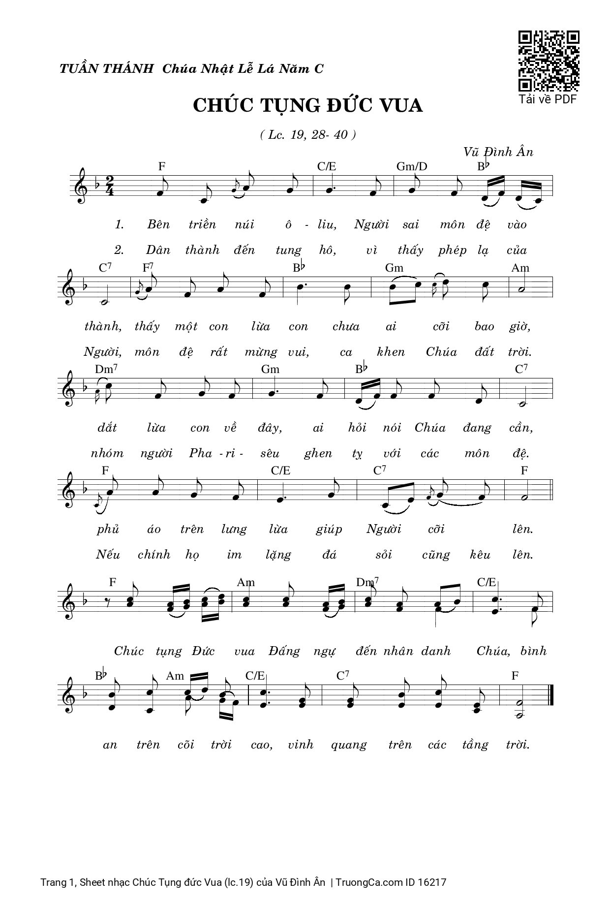 Sheet PDF of Chúc Tụng đức Vua (lc.19)