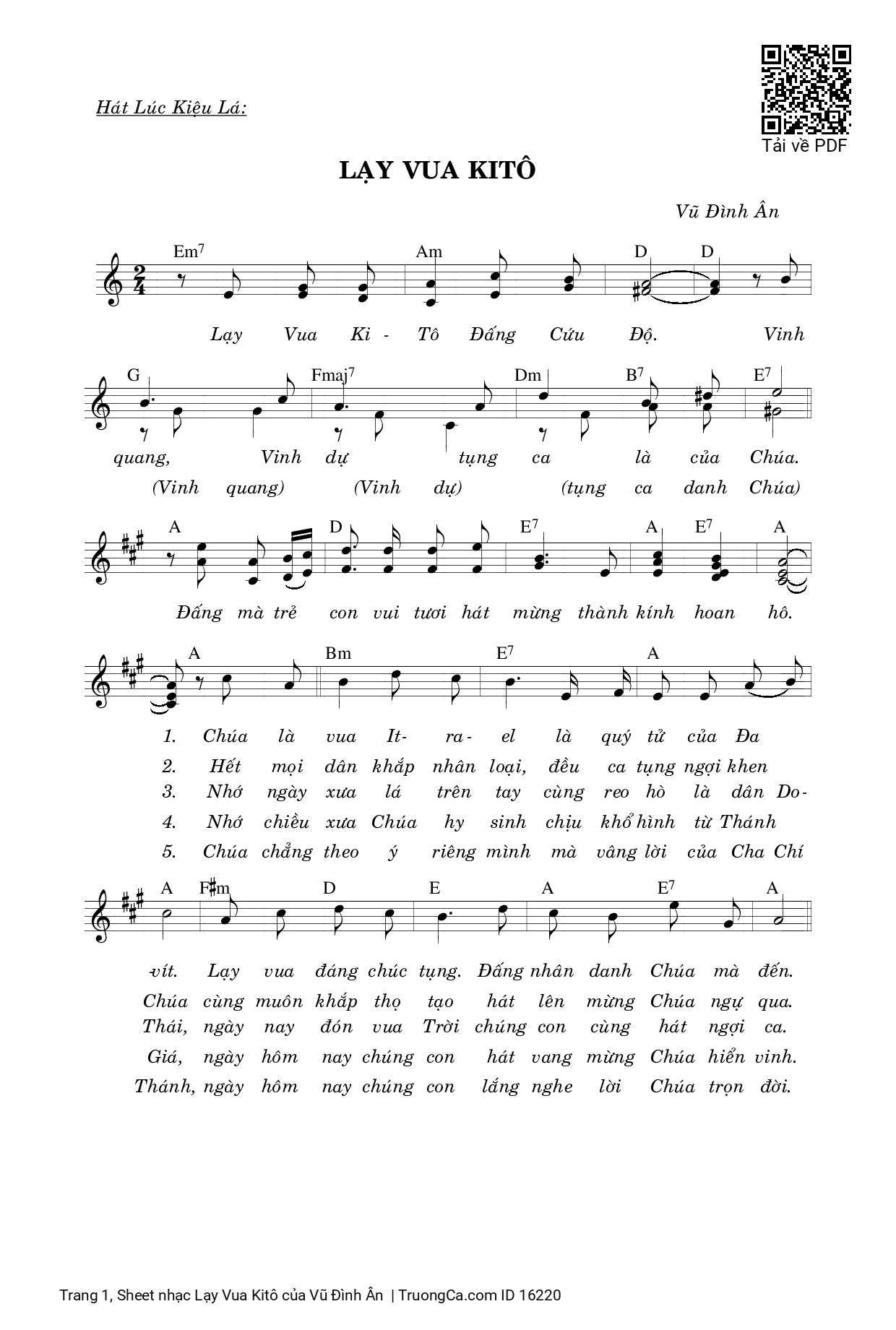 Sheet PDF of Lạy Vua Kitô
