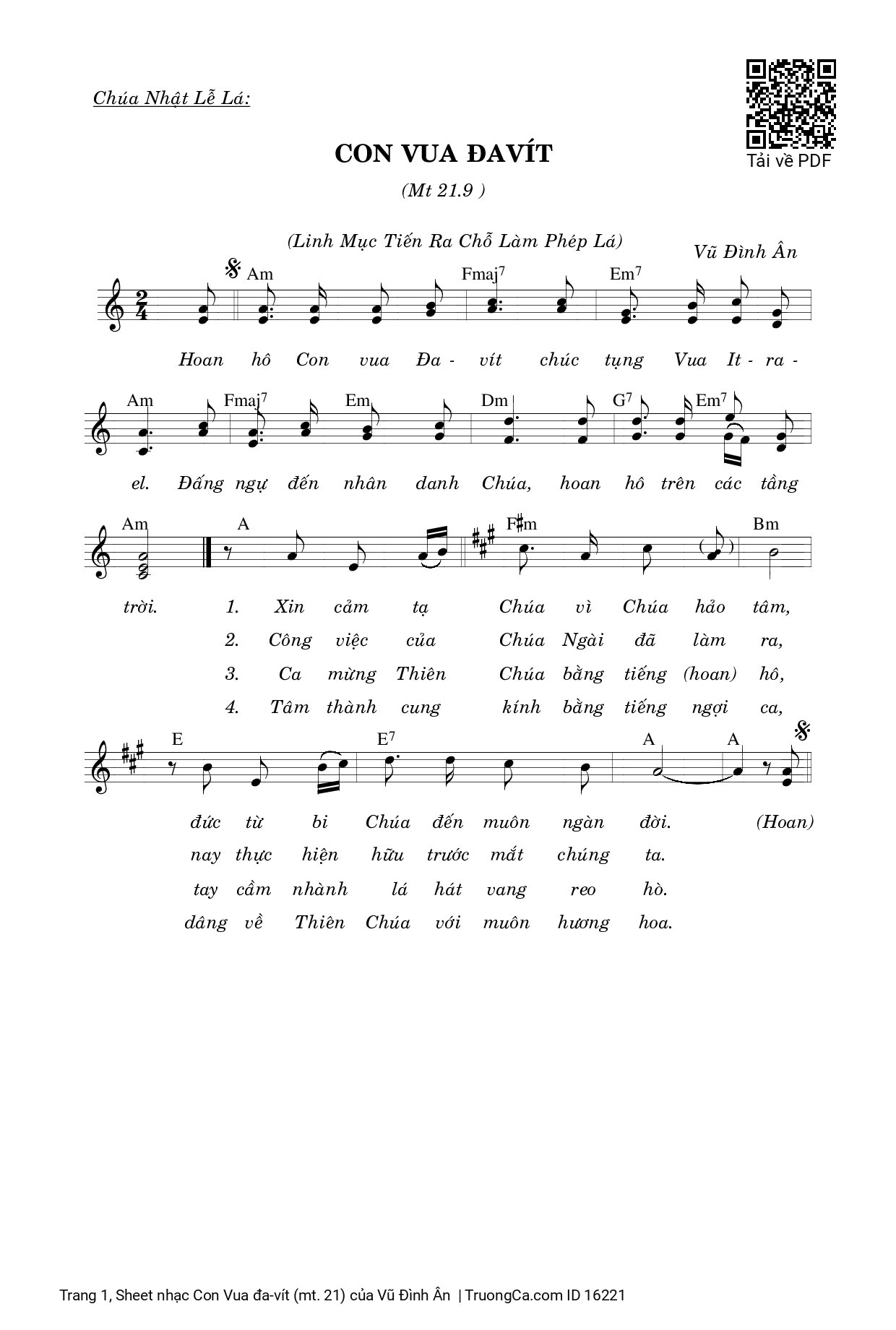 Sheet PDF of Con Vua đa-vít (mt. 21)