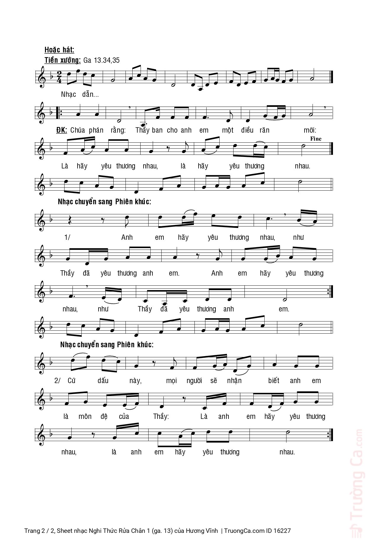 Page 2 of Sheet music PDF Nghi Thức Rửa Chân 1 (ga. 13) - Hương Vĩnh