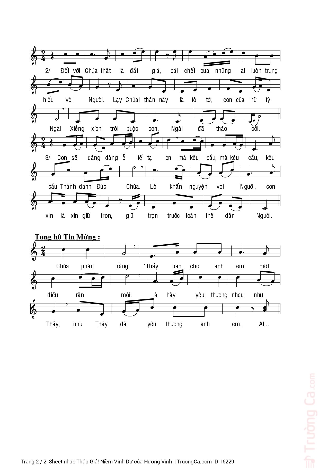 Page 2 of Sheet music PDF Thập Giá! Niềm Vinh Dự - Hương Vĩnh
