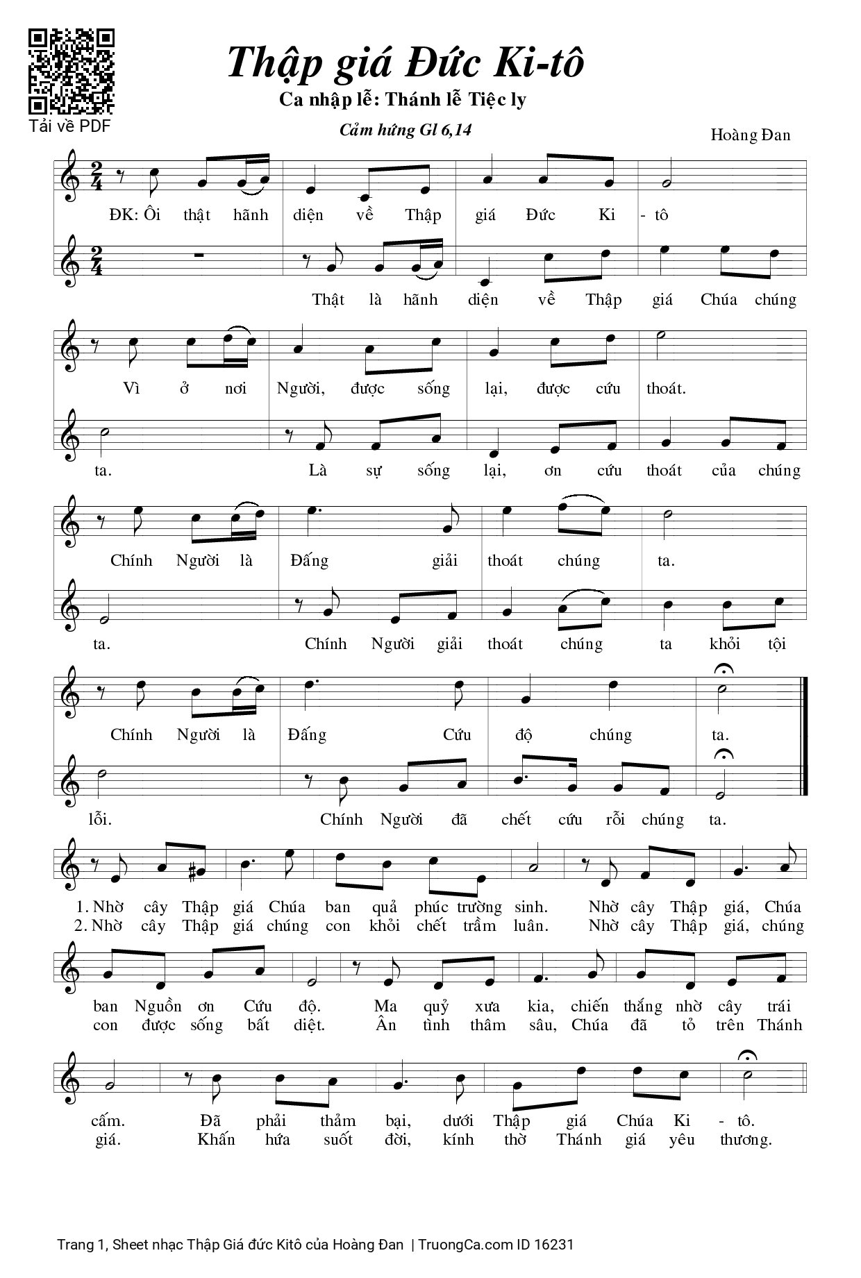 Sheet PDF of Thập Giá đức Kitô