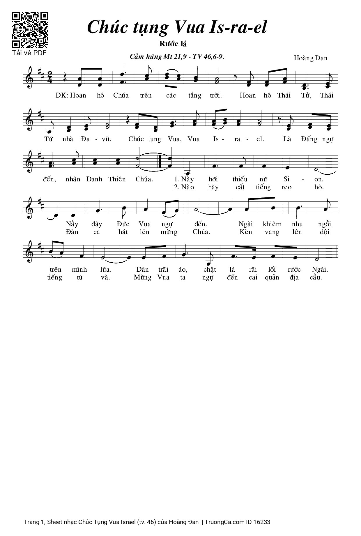 Page 1 of Sheet music PDF Chúc Tụng Vua Israel (tv. 46) - Hoàng Đan