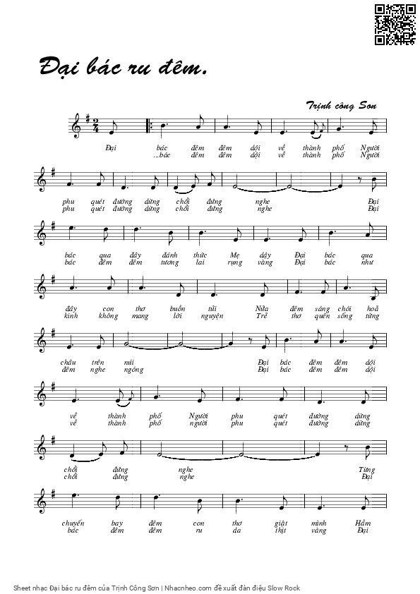 Page 1 of Sheet music PDF Đại bác ru đêm - Trịnh Công Sơn