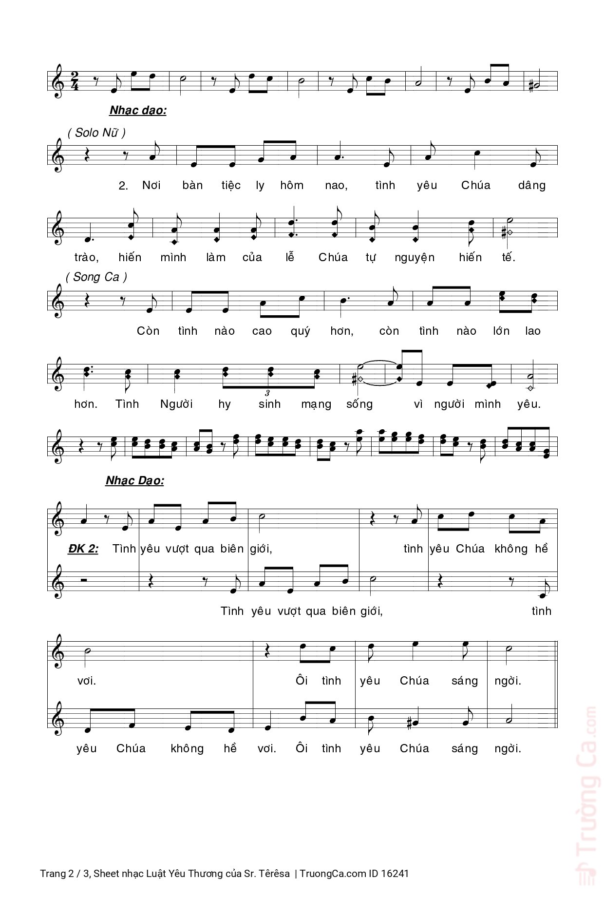 Page 2 of Sheet music PDF Luật Yêu Thương - Sr. Têrêsa