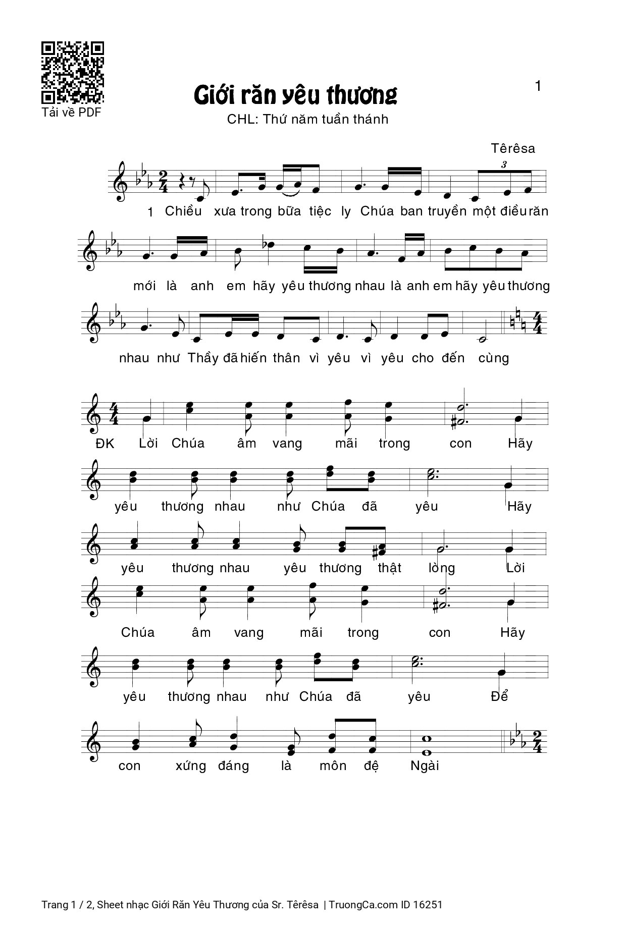 Page 1 of Sheet music PDF Giới Răn Yêu Thương - Sr. Têrêsa