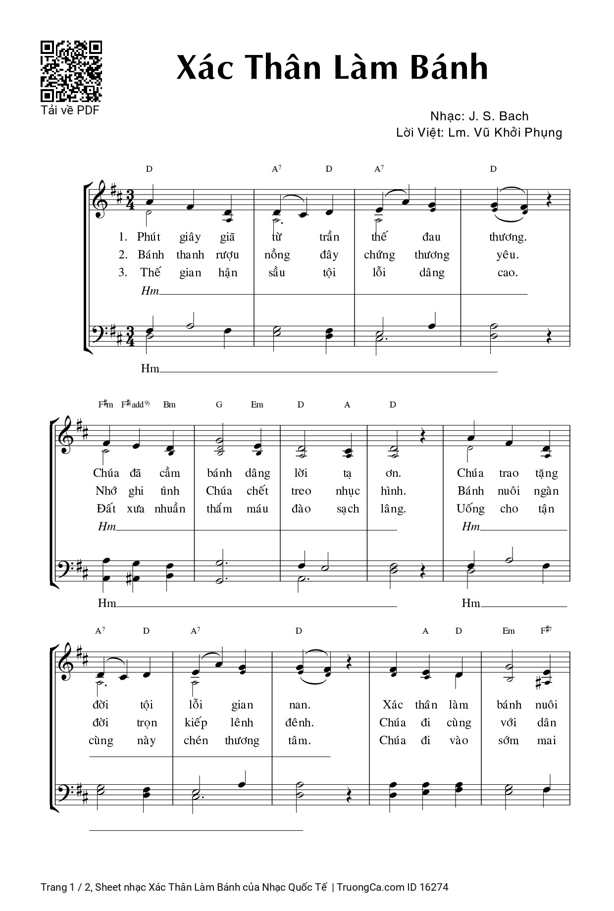 Sheet PDF of Xác Thân Làm Bánh