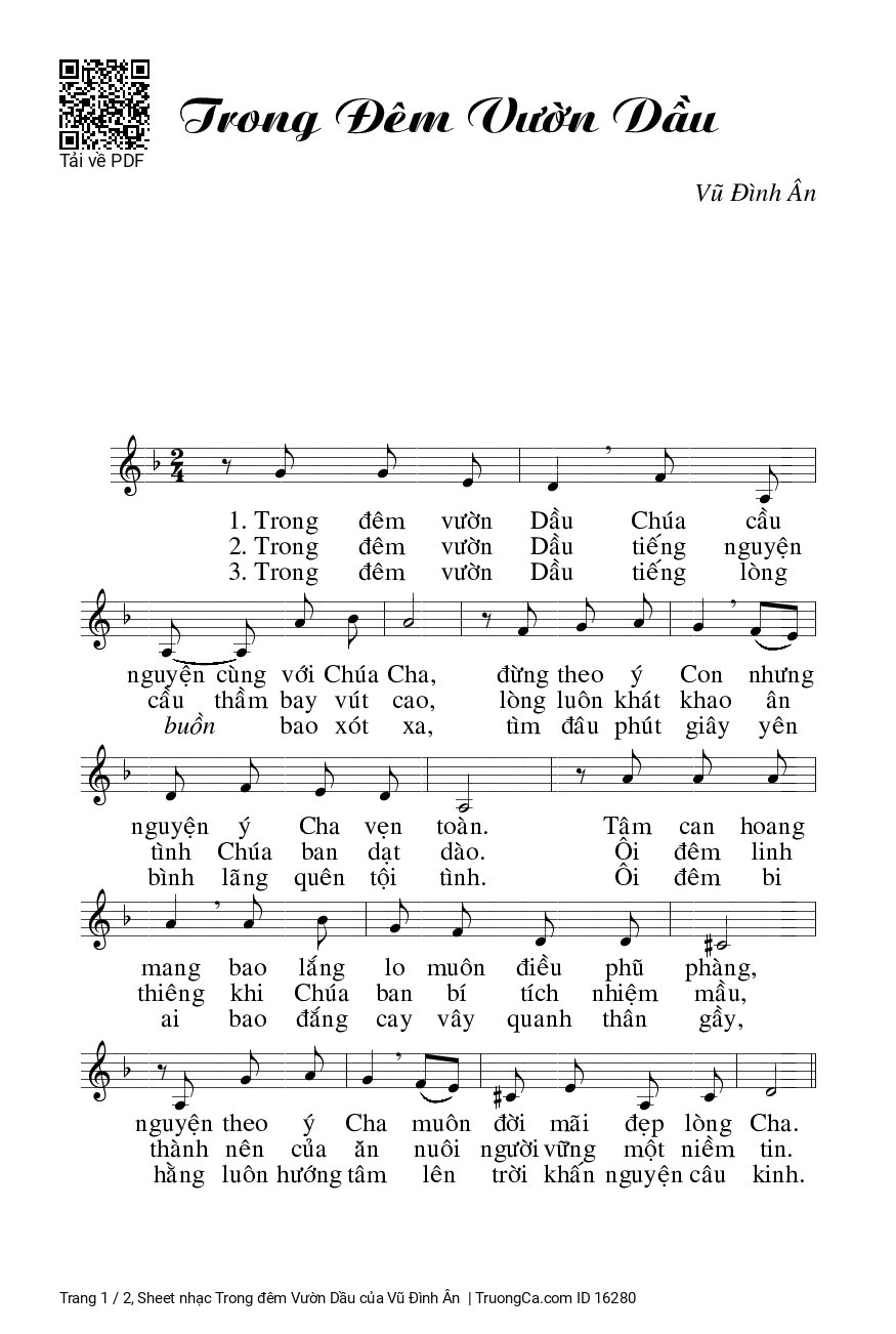 Page 1 of Sheet music PDF Trong đêm Vườn Dầu - Vũ Đình Ân