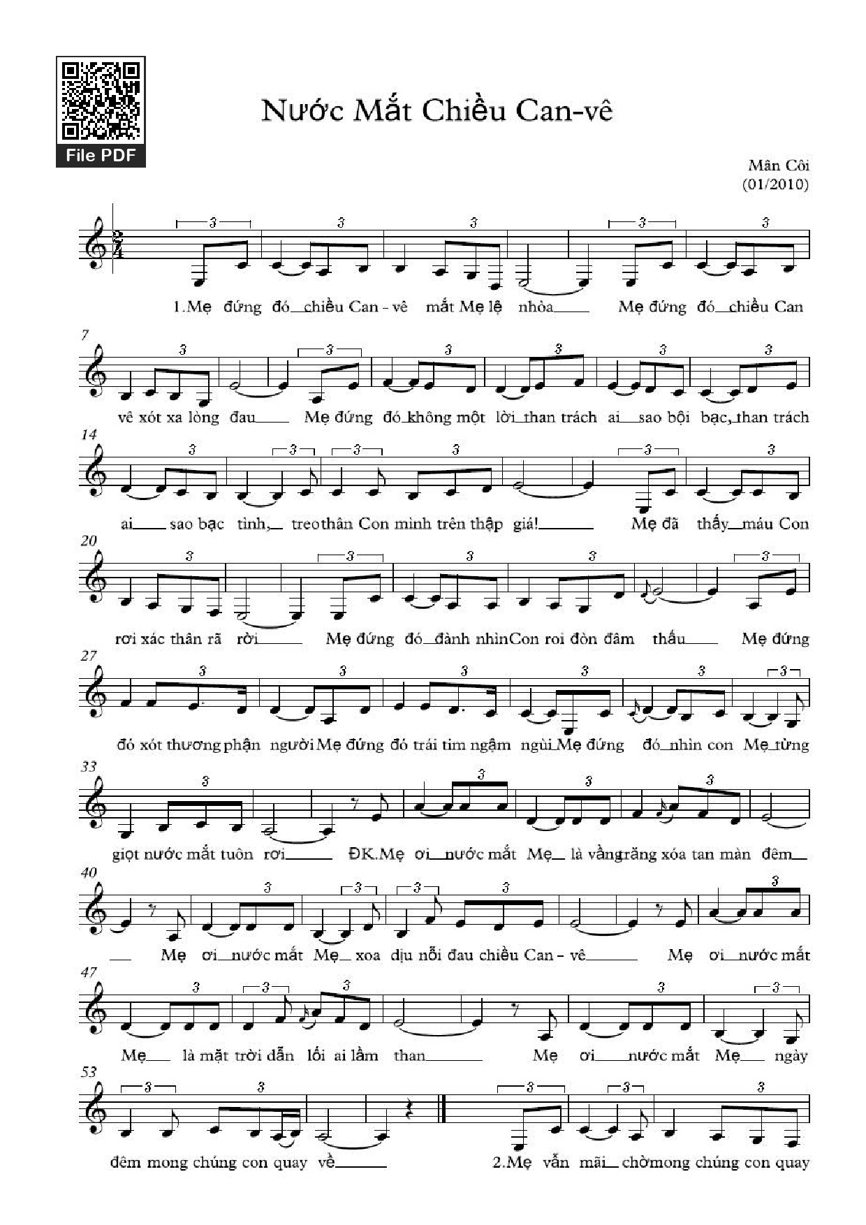 Sheet PDF of Nước Mắt Chiều Canvê