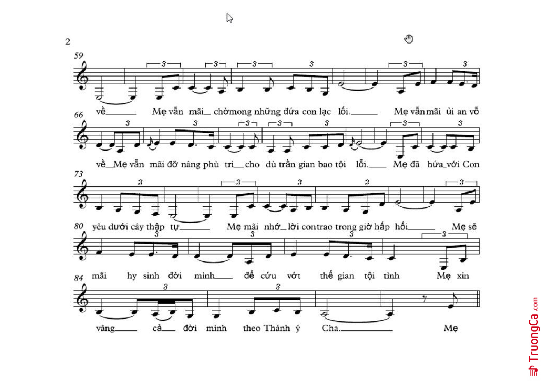 Mẹ đứng đó chiều Canvê mắt Mẹ lệ nhòa Mẹ đứng đó chiều Canvê xót xa lòng đau Mẹ đứng đó không một, Trang 2