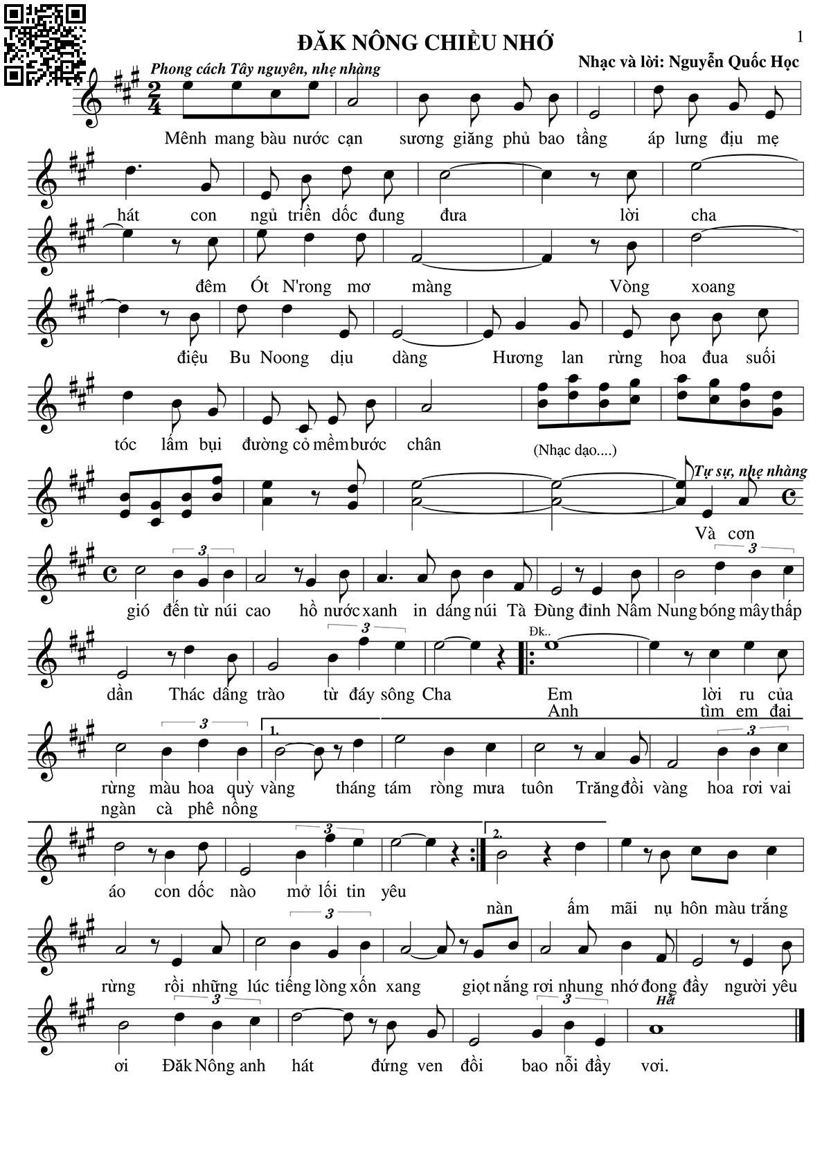 Page 2 of Sheet music PDF Đăk Nông chiều nhớ - Nguyễn Quốc Học