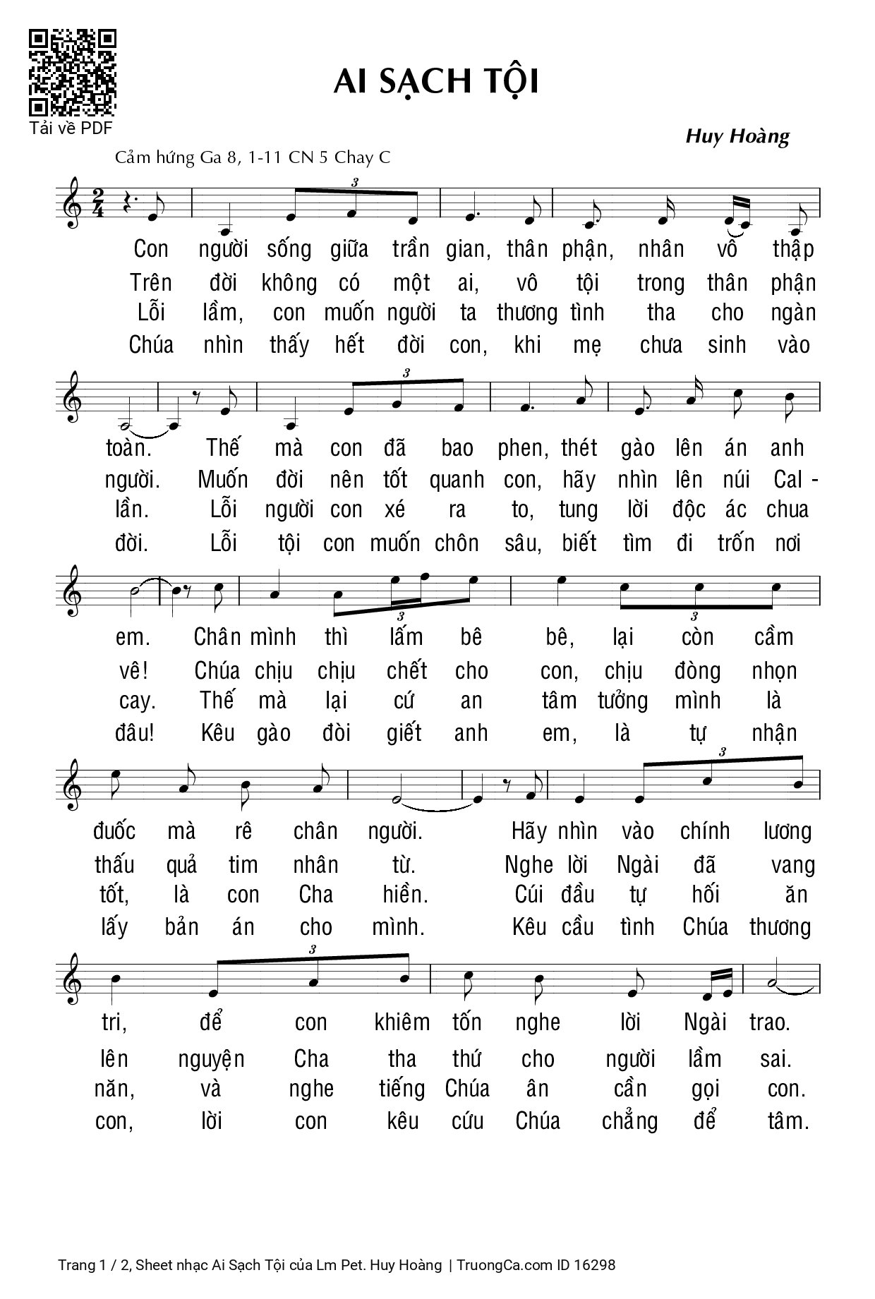 Sheet PDF of Ai Sạch Tội