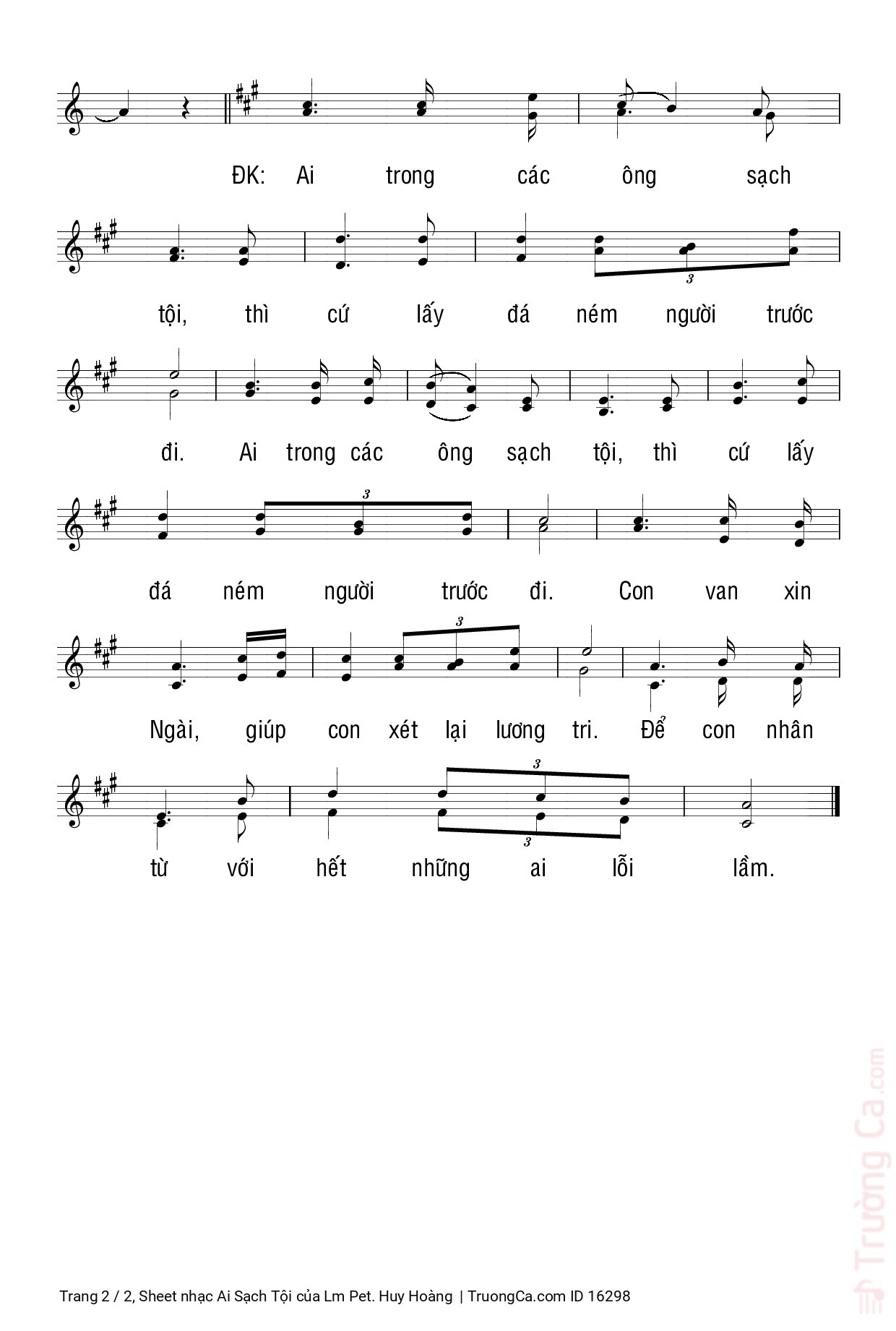 Page 2 of Sheet music PDF Ai Sạch Tội - Lm Pet. Huy Hoàng