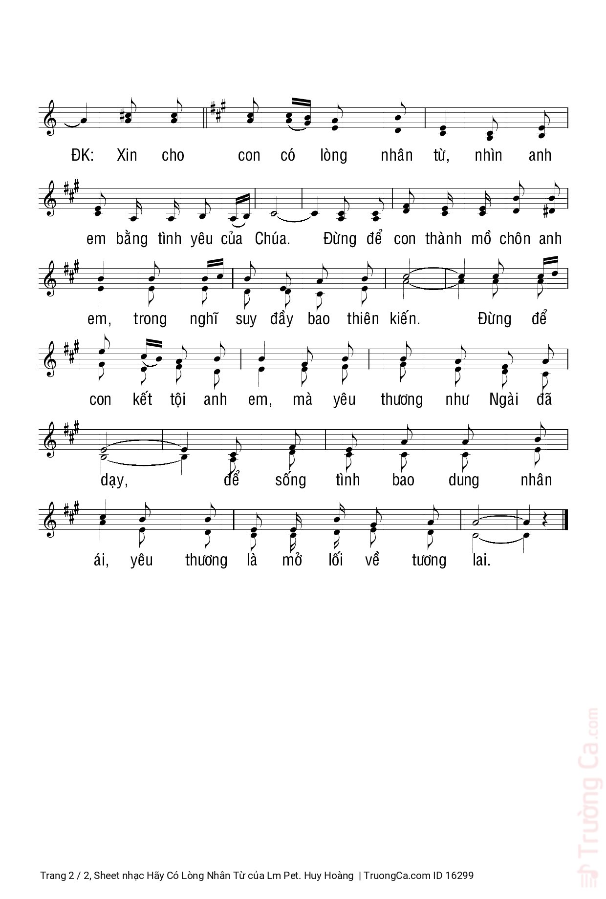Page 2 of Sheet music PDF Hãy Có Lòng Nhân Từ - Lm Pet. Huy Hoàng