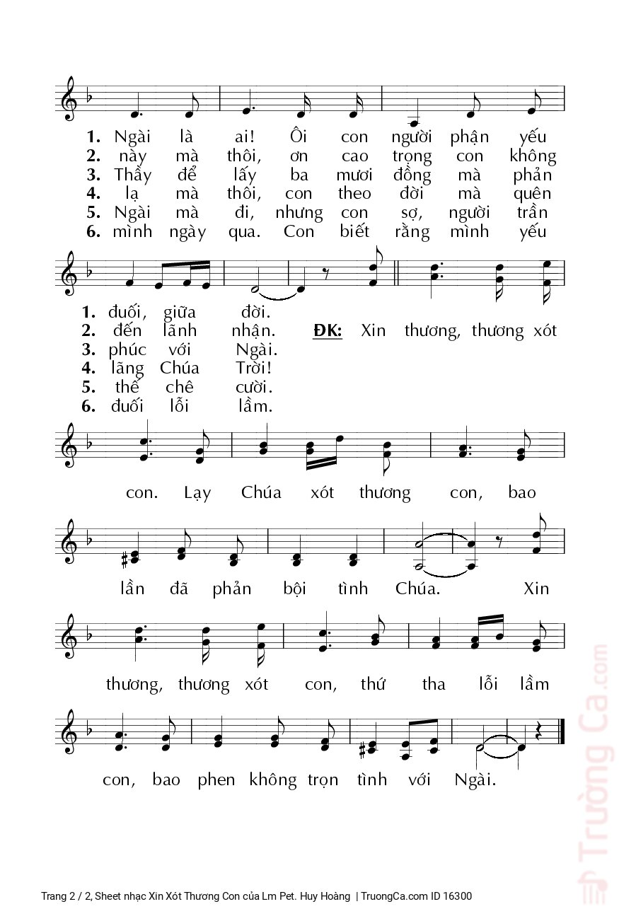 Page 2 of Sheet music PDF Xin Xót Thương Con - Lm Pet. Huy Hoàng