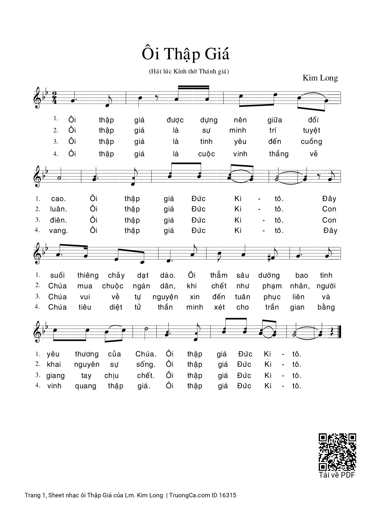 Page 1 of Sheet music PDF ôi Thập Giá - Lm. Kim Long