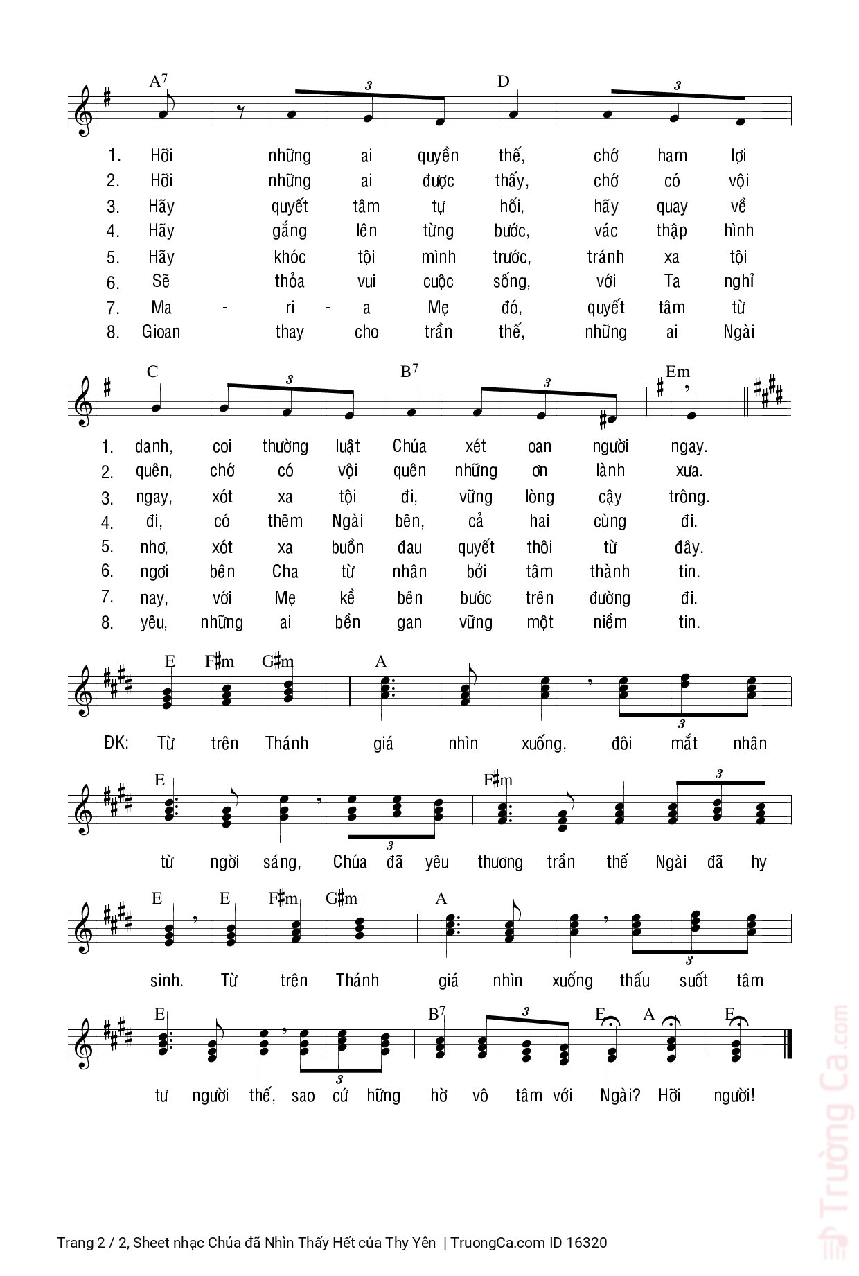 Page 2 of Sheet music PDF Chúa đã Nhìn Thấy Hết - Thy Yên