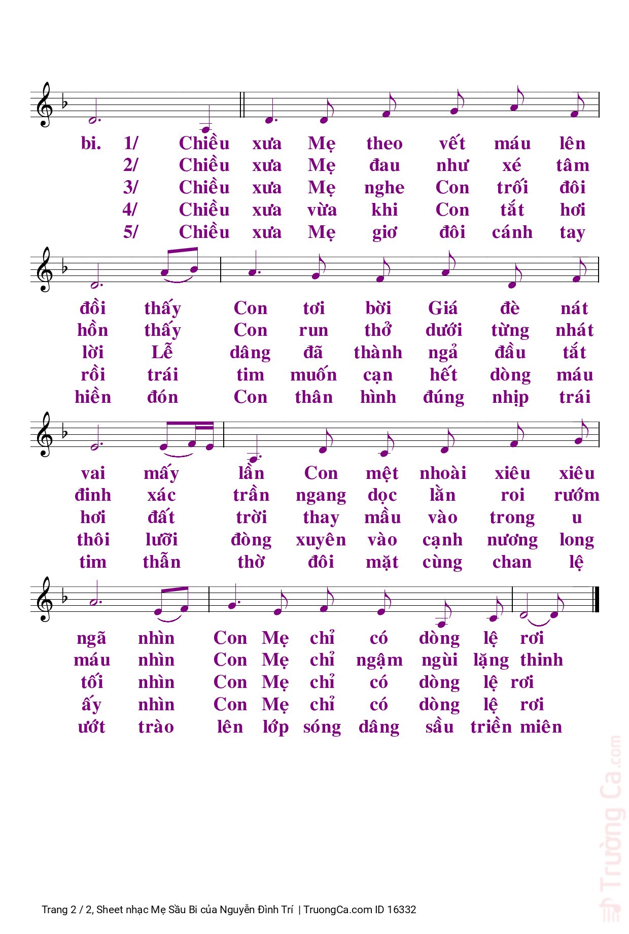 Page 2 of Sheet music PDF Mẹ Sầu Bi - Nguyễn Đình Trí