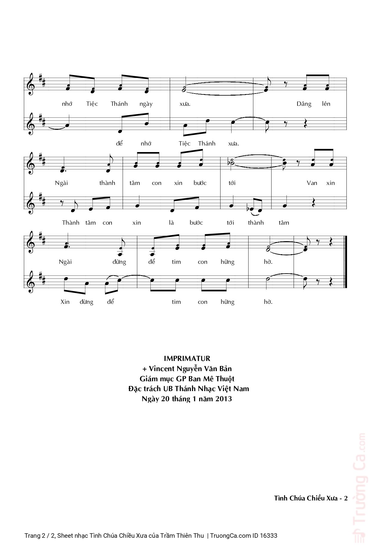 Page 2 of Sheet music PDF Tình Chúa Chiều Xưa - Trầm Thiên Thu