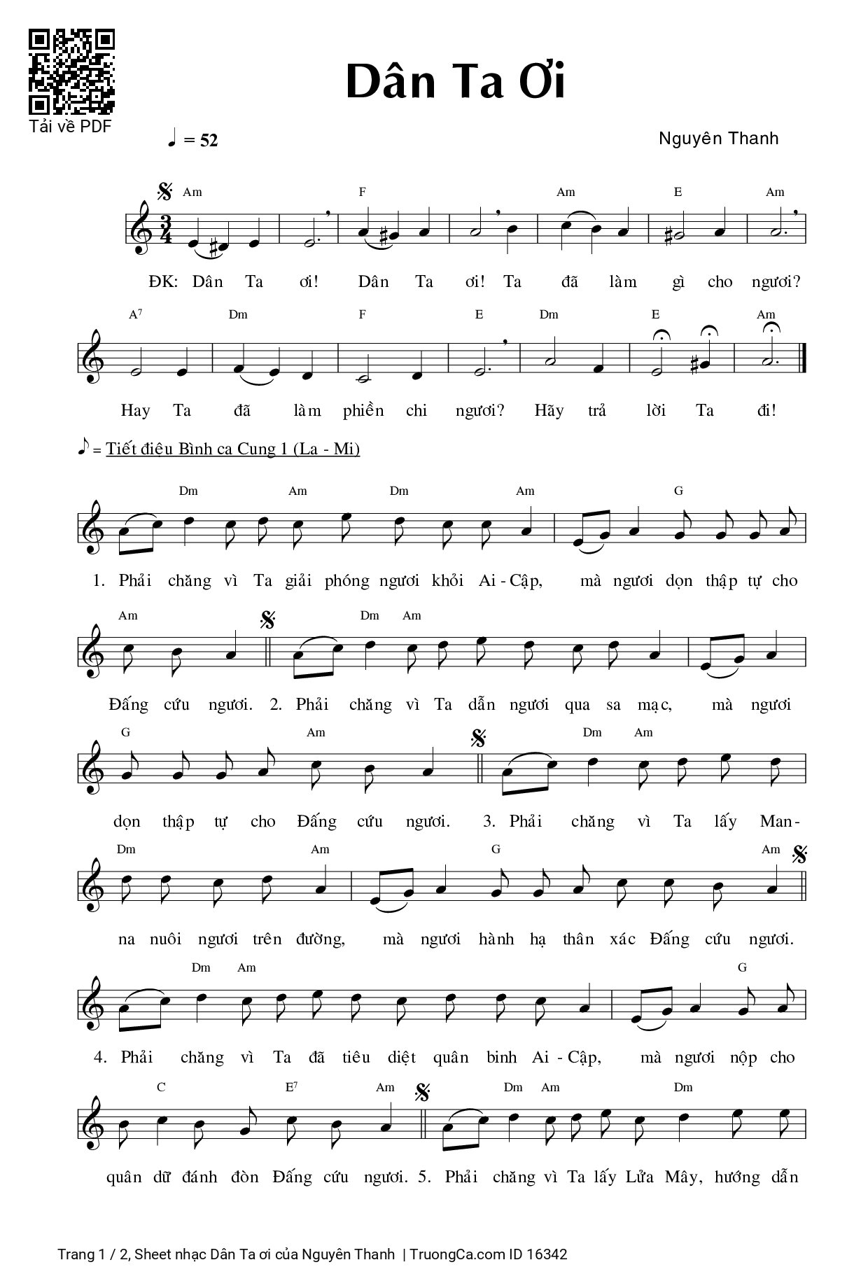 Sheet PDF of Dân Ta ơi - Nguyên Thanh
